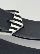 Black Leather Belt With Striped Square Buckle -  | dBlank