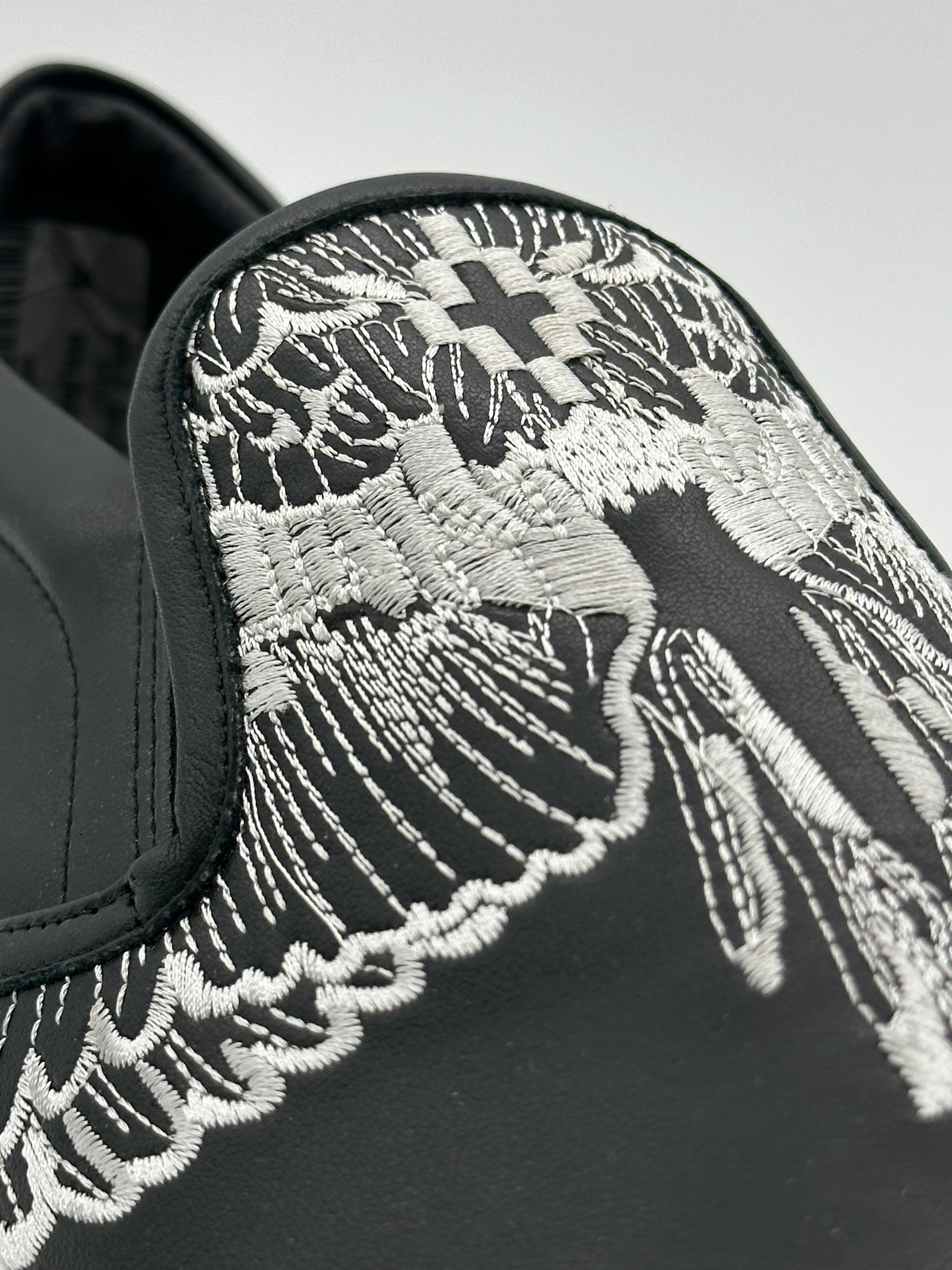 Leather Embroidered Slide-on Sneakers