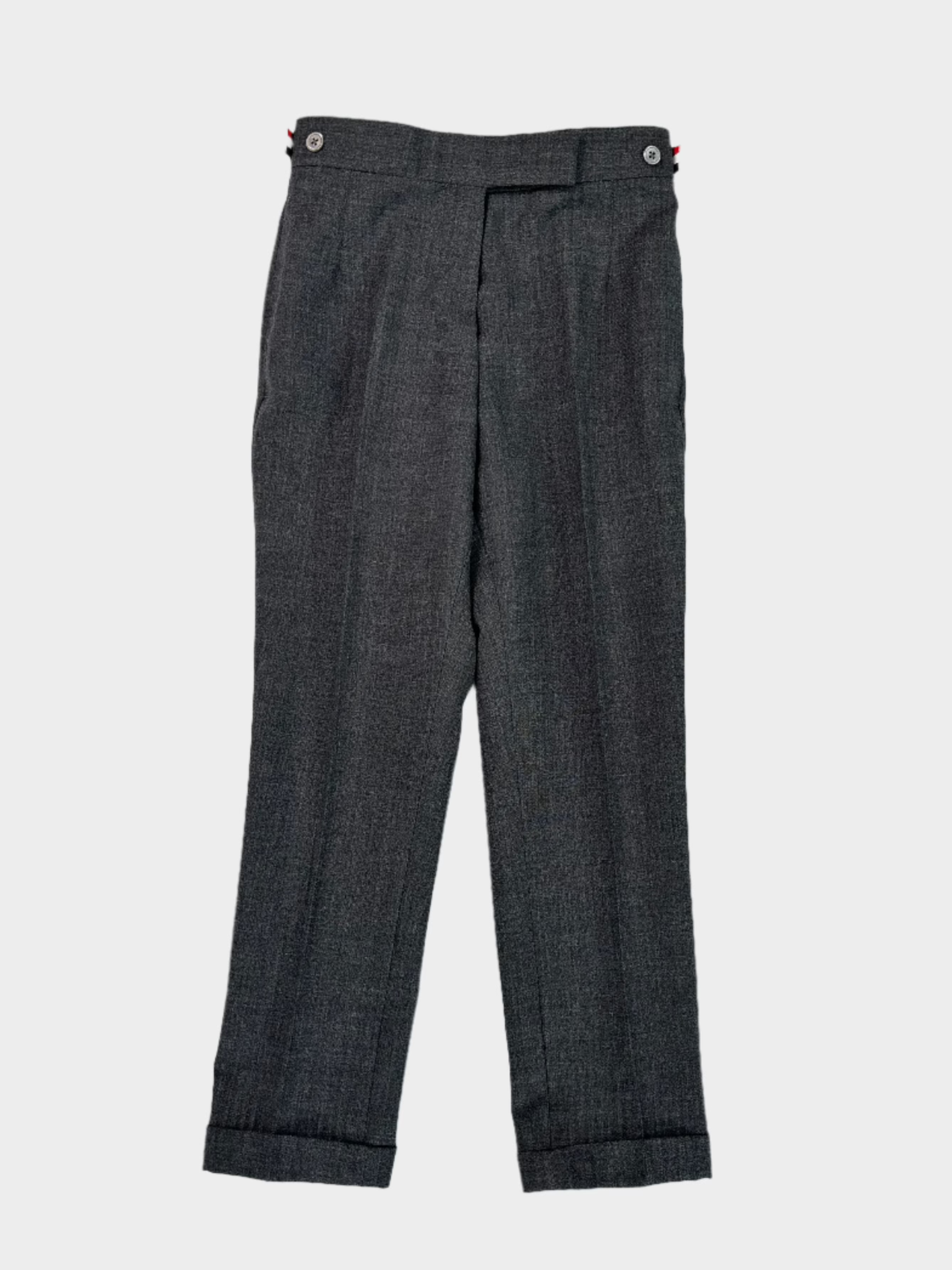 Thom Browne, pantalone uomo, pantaloni grigi, moda di lusso, righe iconiche, cotone premium
