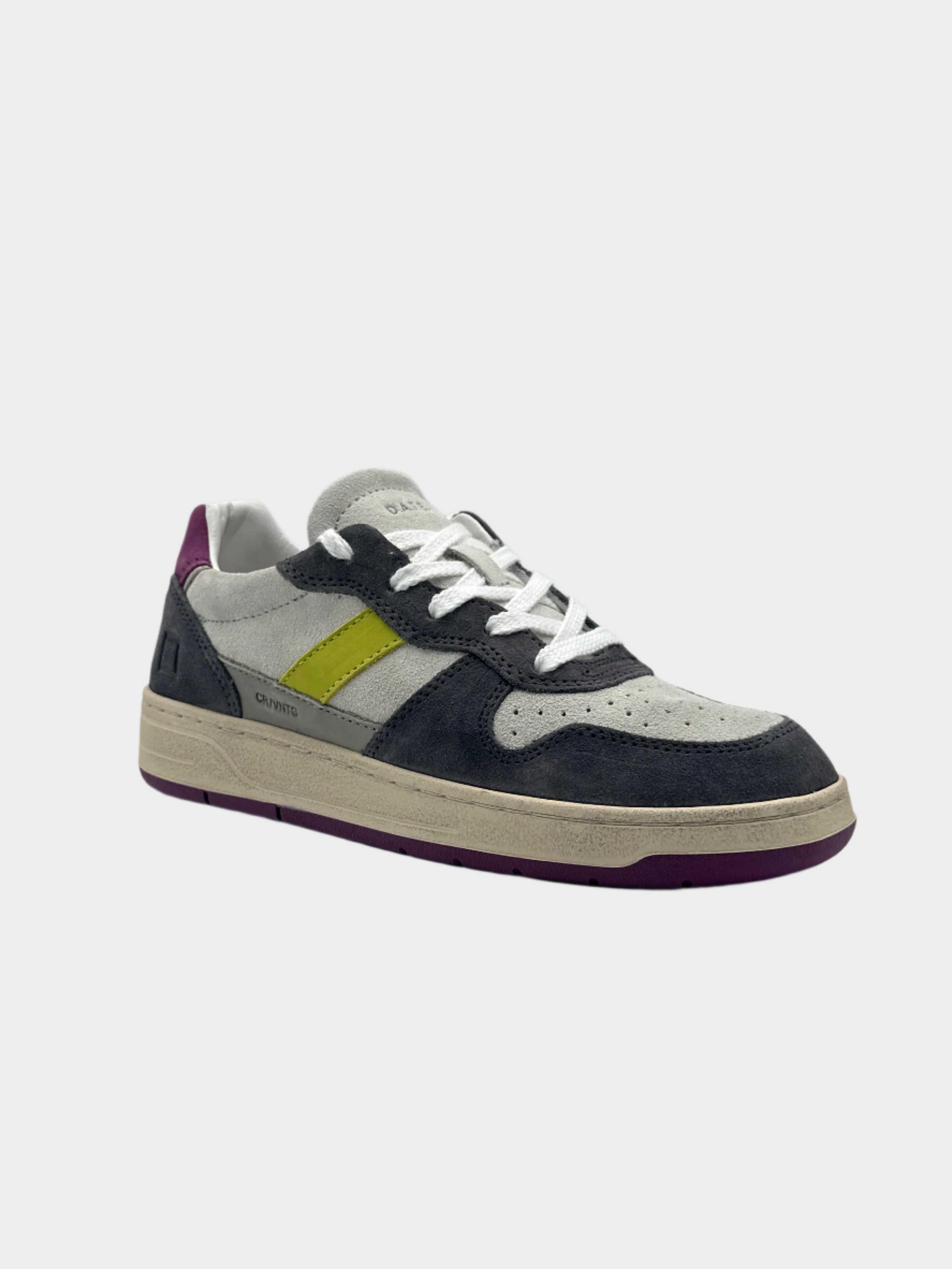 Sneakers Court 2.0 Vintage Calf White-Purple In Pelle E Suede