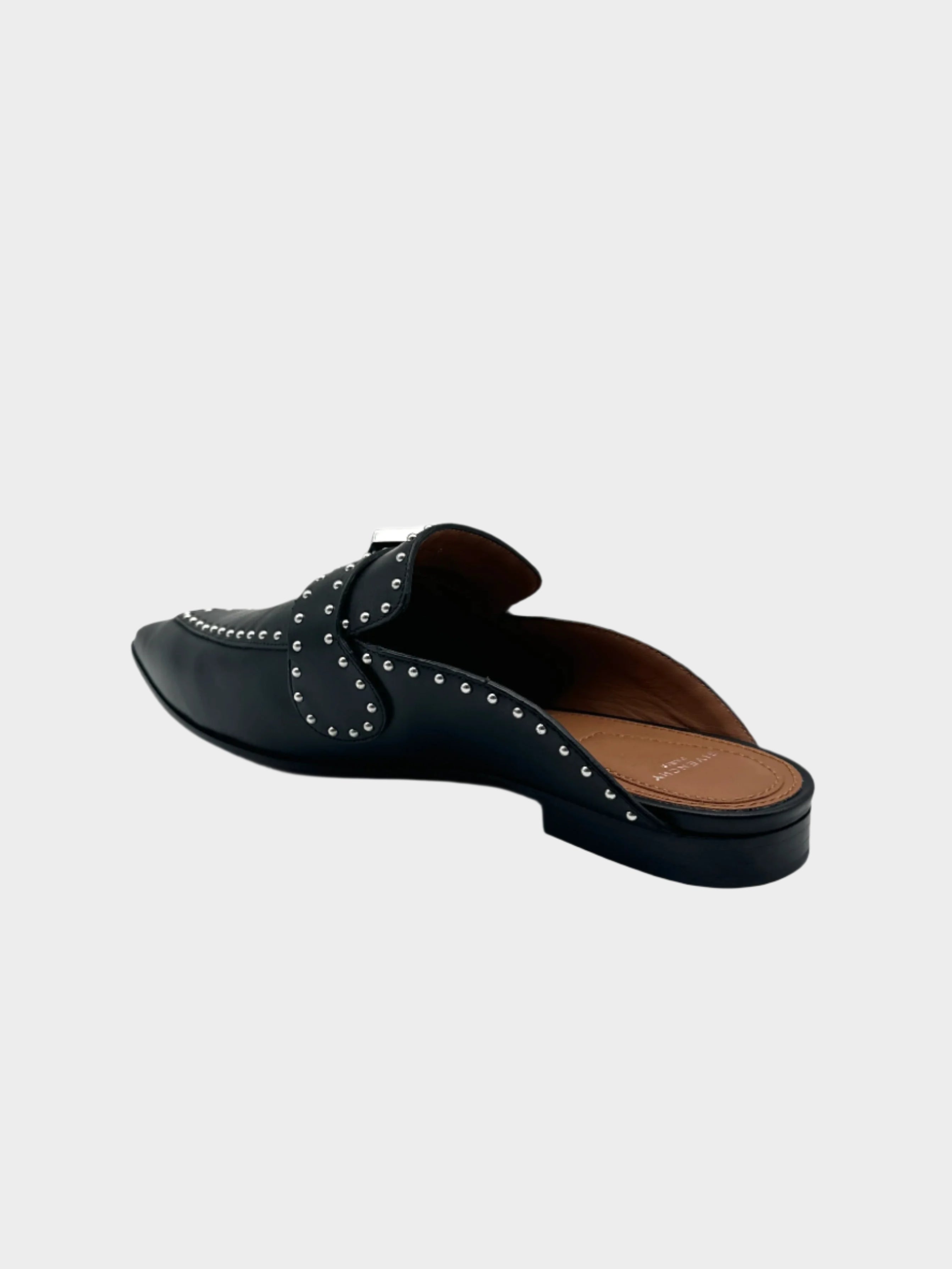 Black Leather Sabot With Studs And Metal Buckle