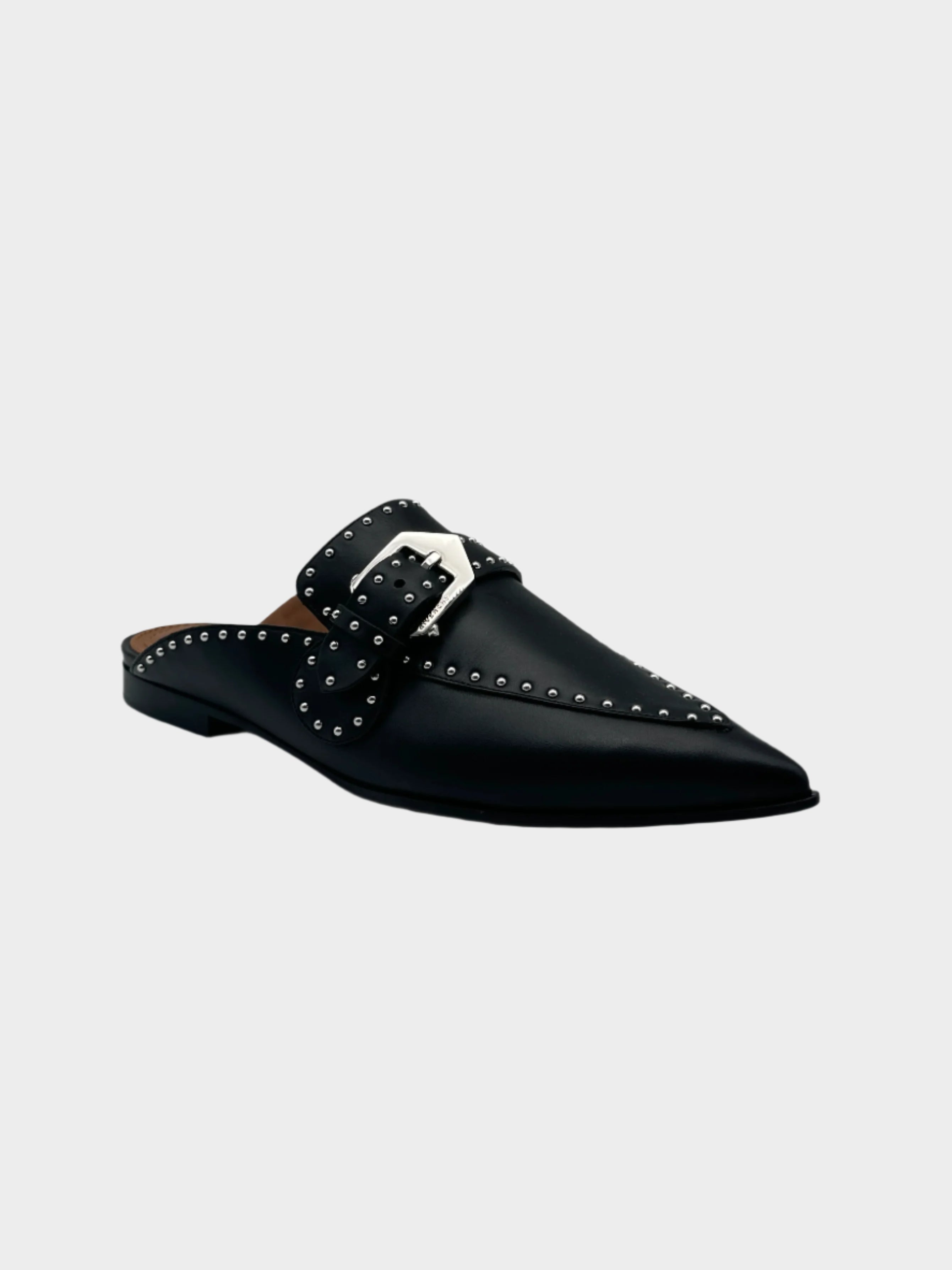 Black Leather Sabot With Studs And Metal Buckle