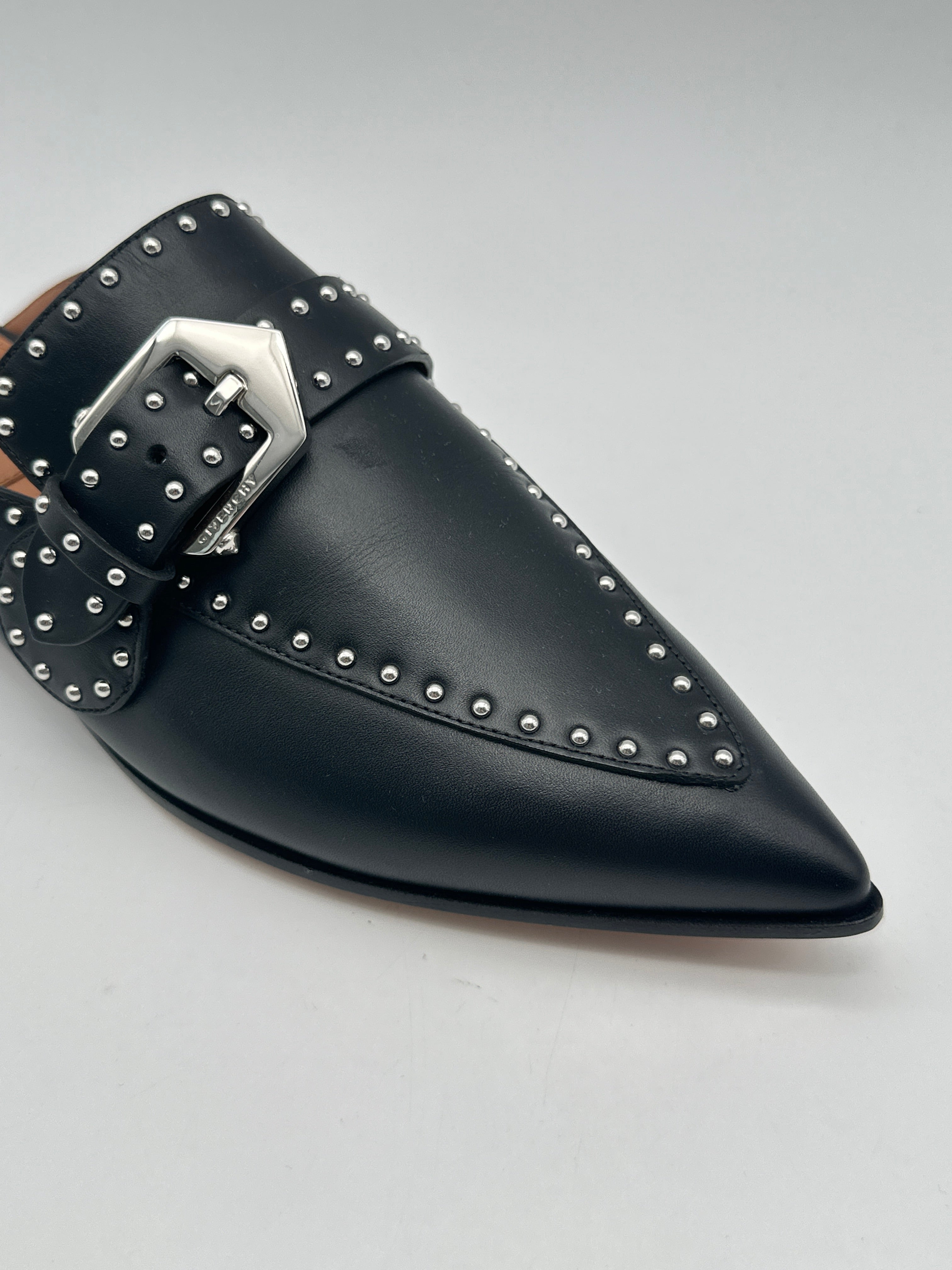 Black Leather Sabot With Studs And Metal Buckle