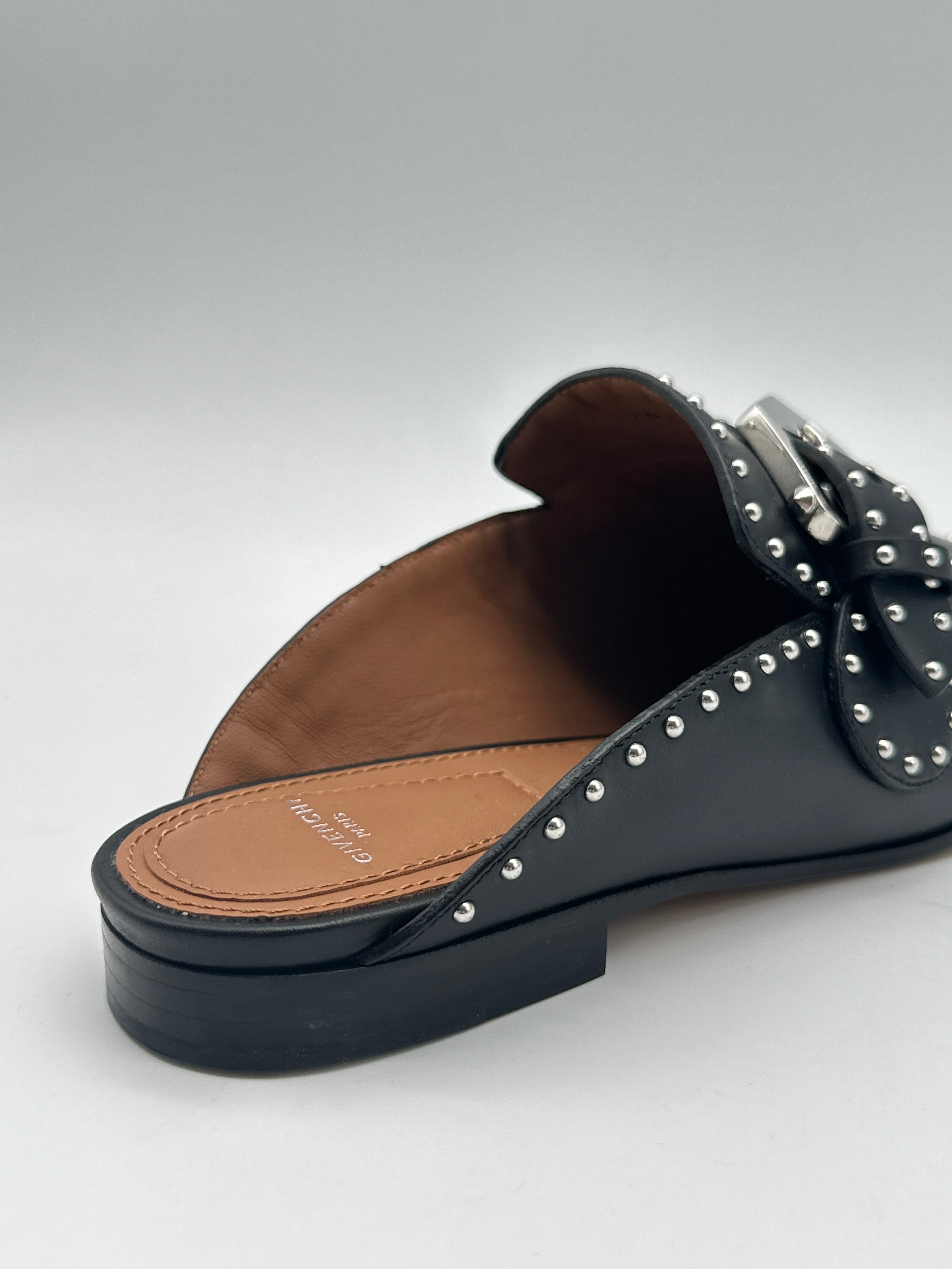 Black Leather Sabot With Studs And Metal Buckle