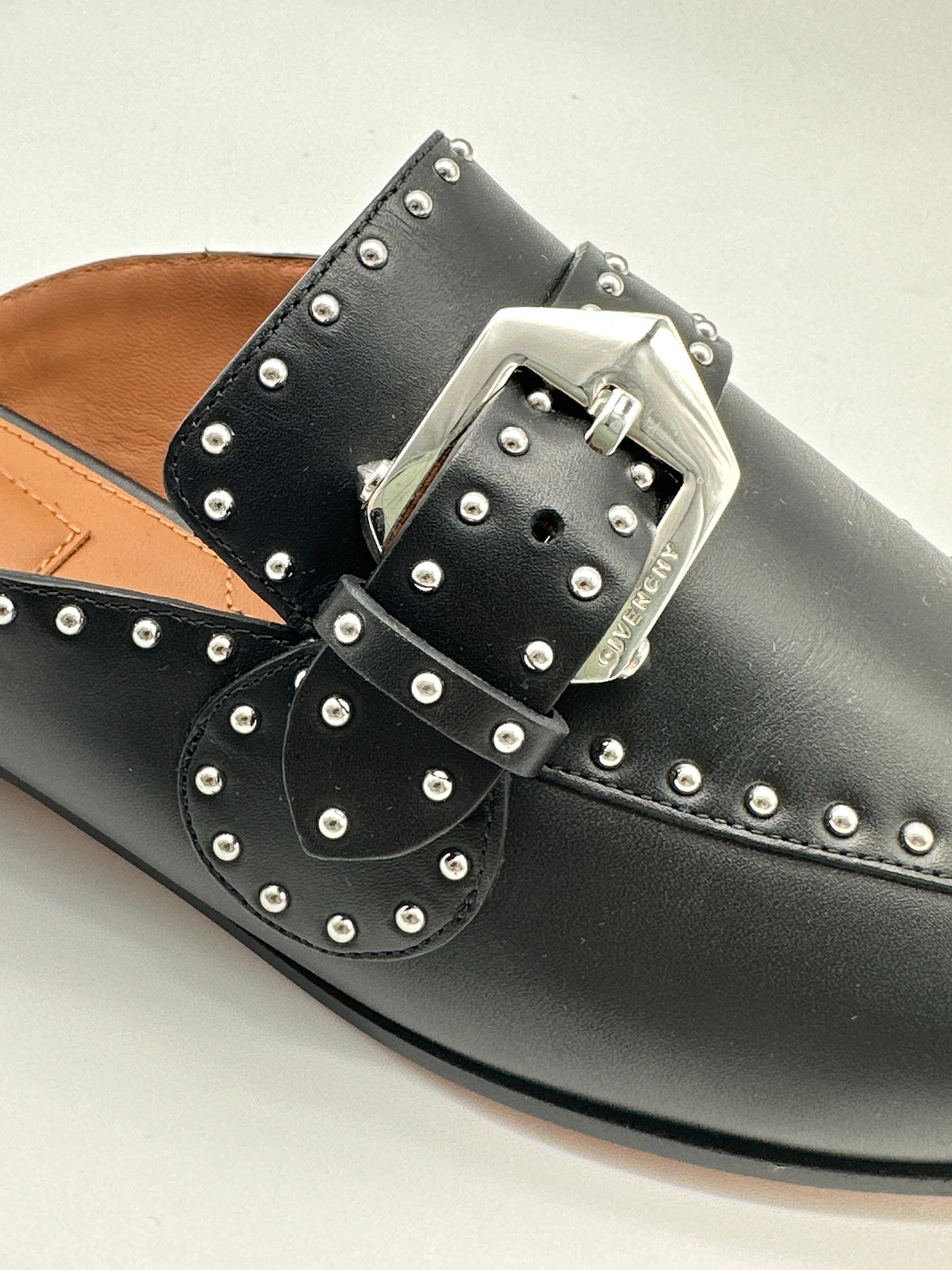 Black Leather Sabot With Studs And Metal Buckle