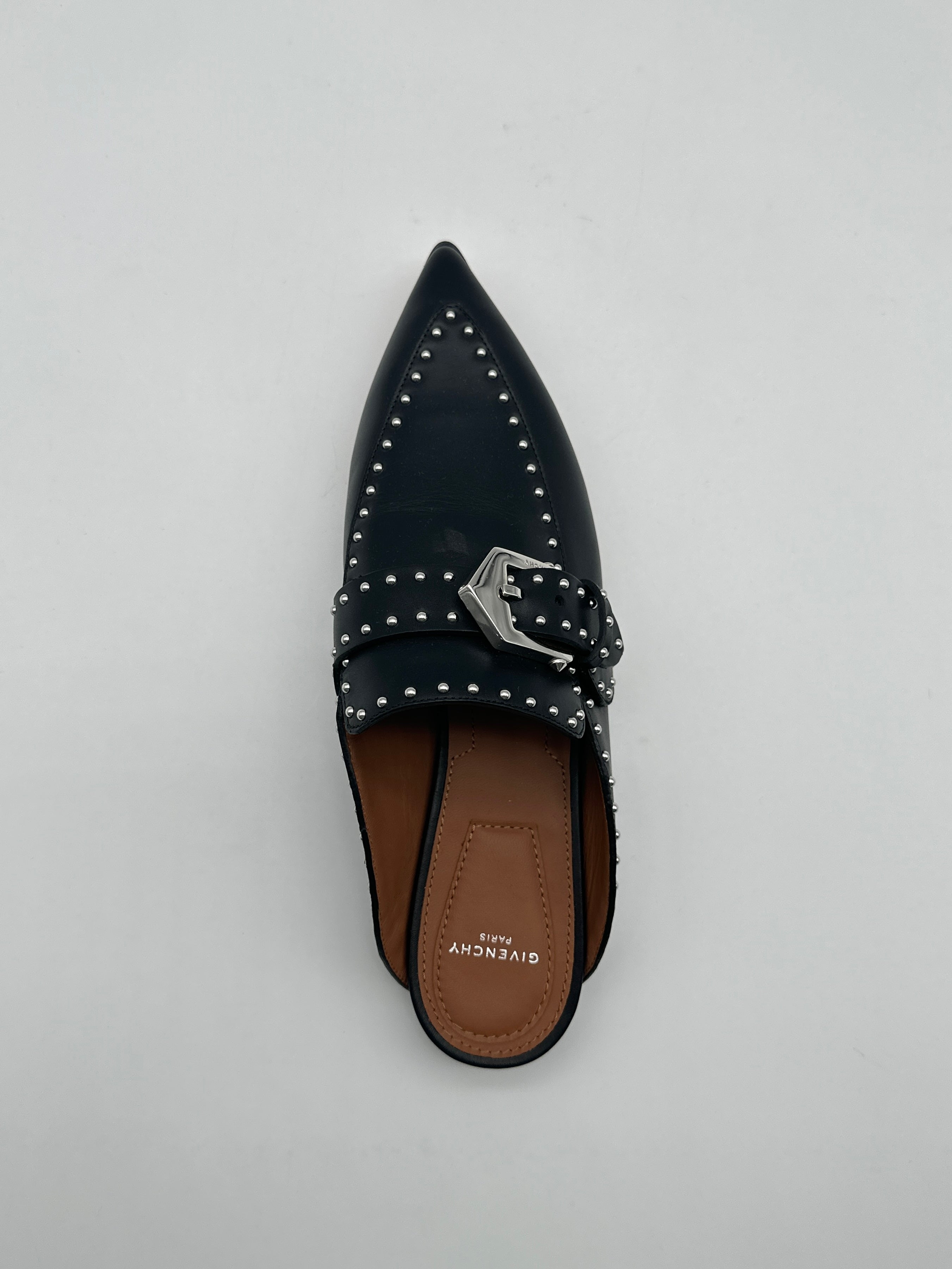 Black Leather Sabot With Studs And Metal Buckle