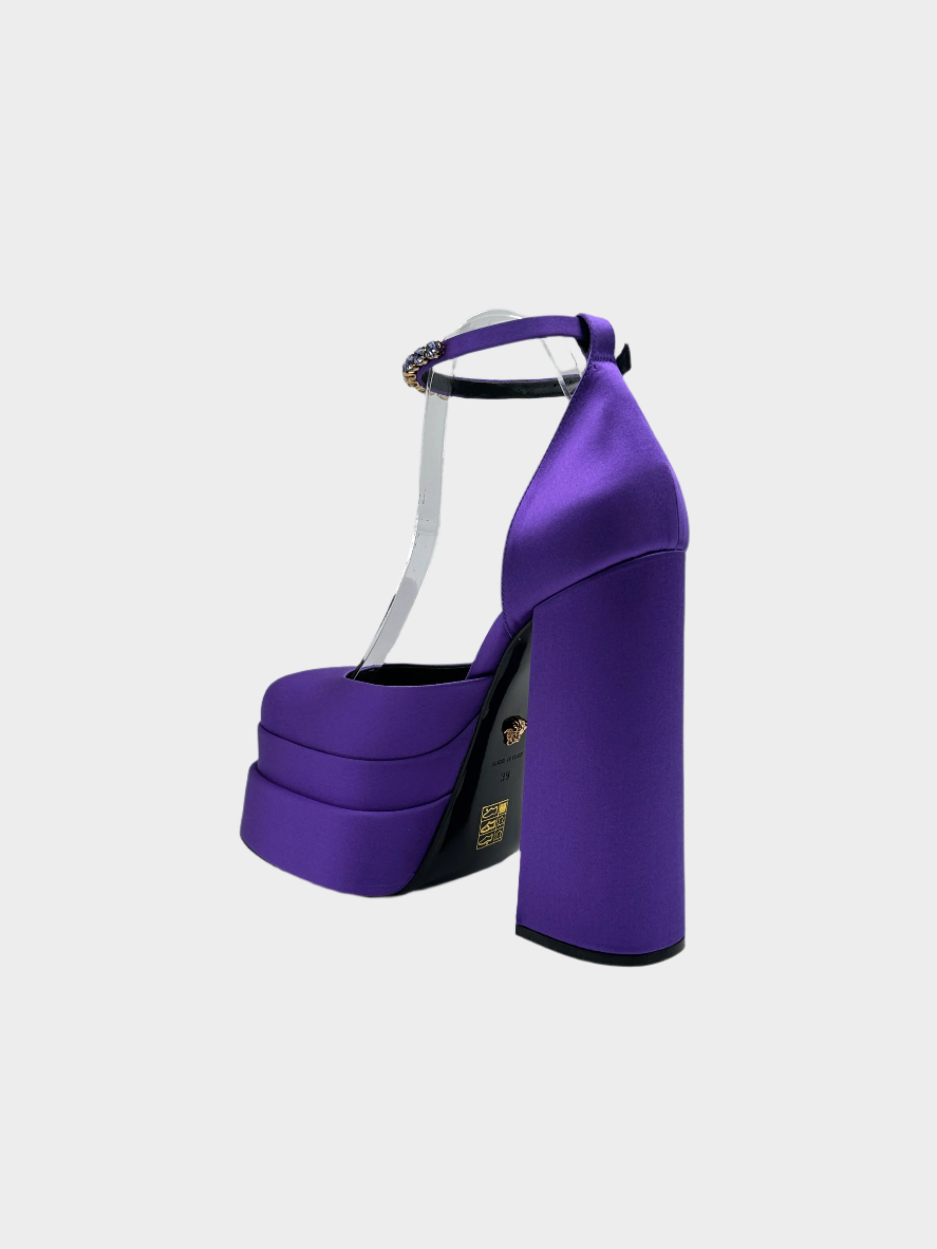 Décolleté In Raso Viola Con Plateau E Cinturino Gioiello