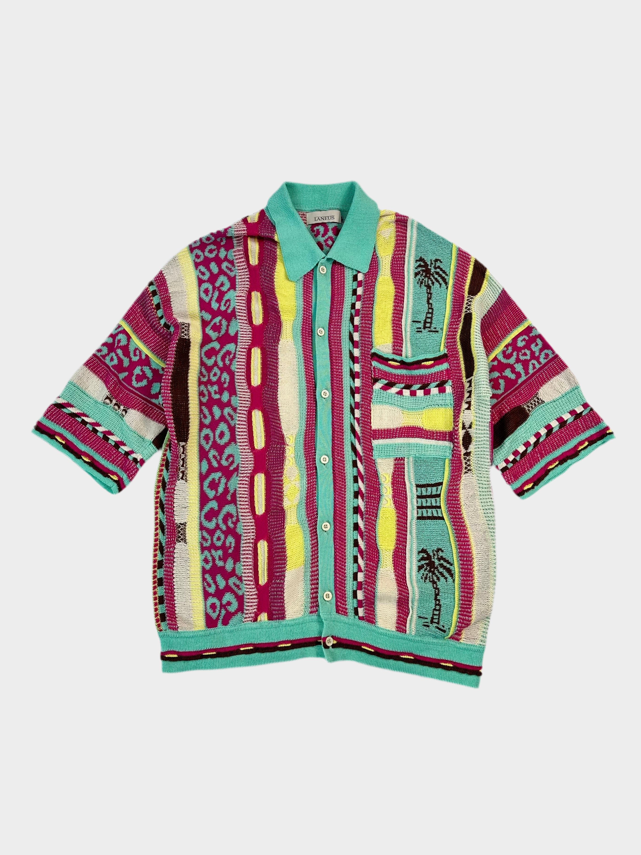 Laneus, maglia cotone uomo, multicolor, maglia con bottoni, tasca frontale, maniche corte, abbigliamento estivo, Qlhype