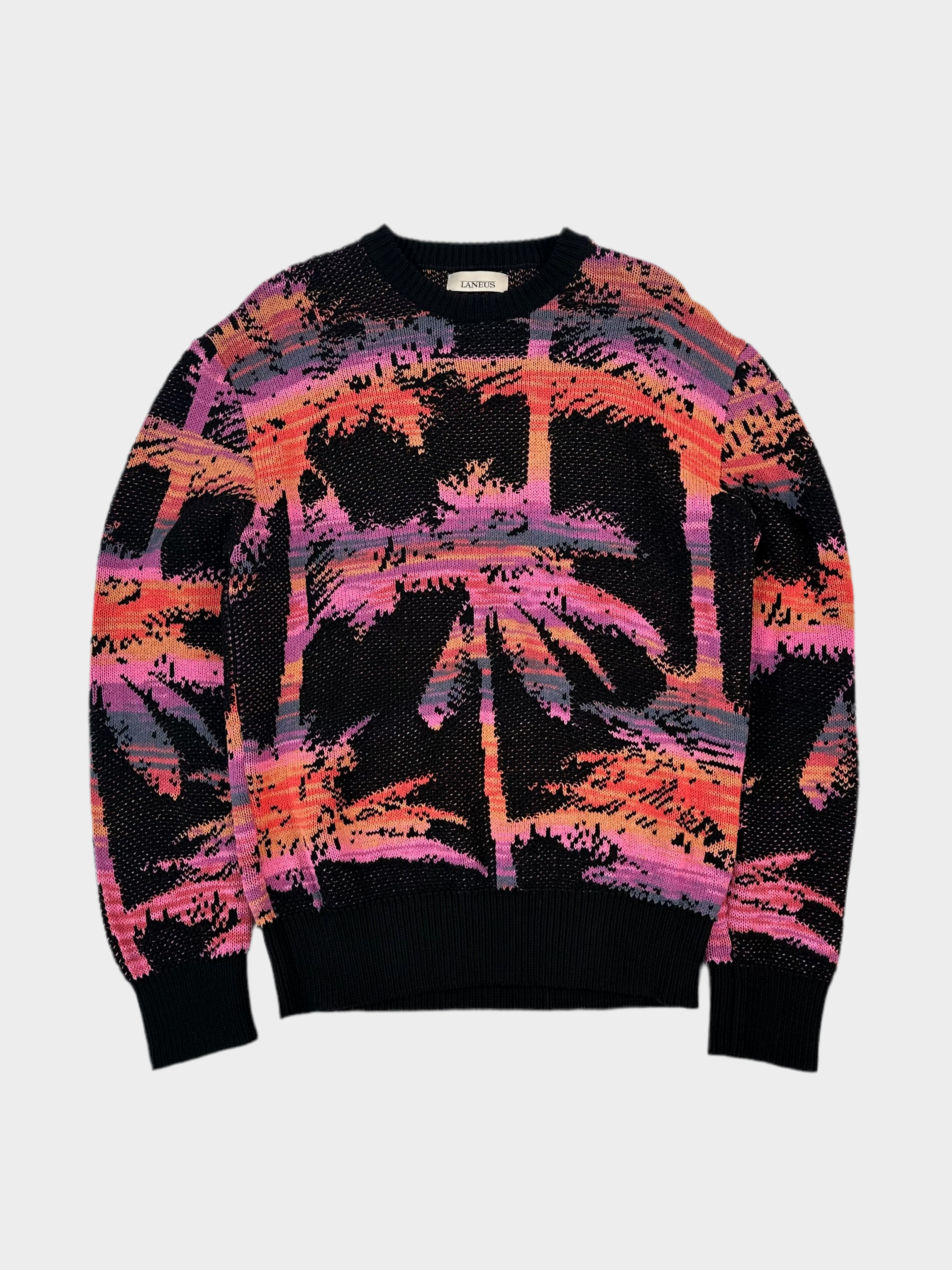 Laneus, maglione cotone, palme, maglione multicolor, fit rilassato, maglia estiva uomo, Qlhype