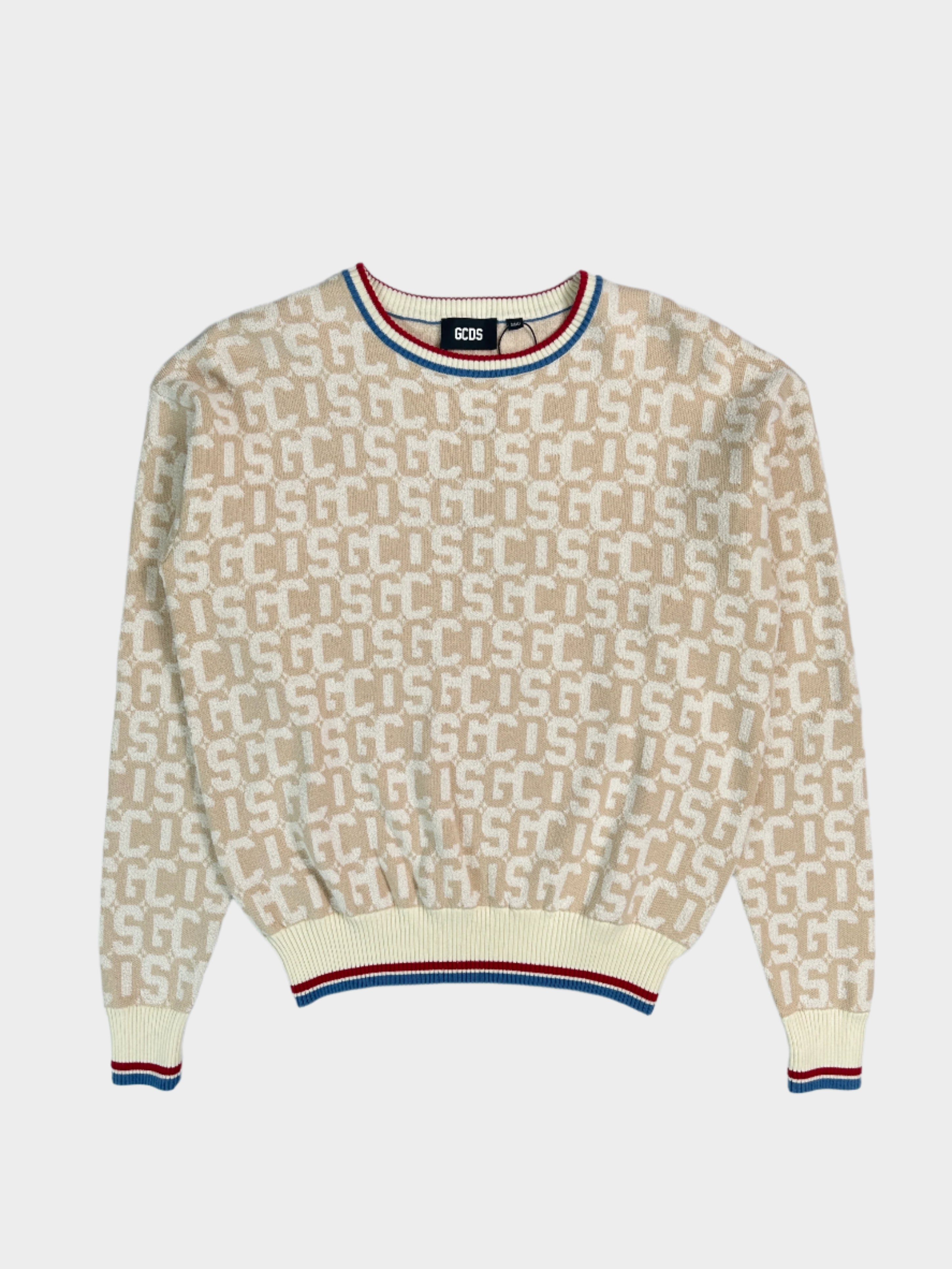 Scopri il maglione monogram GCDS in crema e bianco. Morbida maglia e dettagli sportivi per un look streetwear esclusivo. Acquista ora su Qlhype!