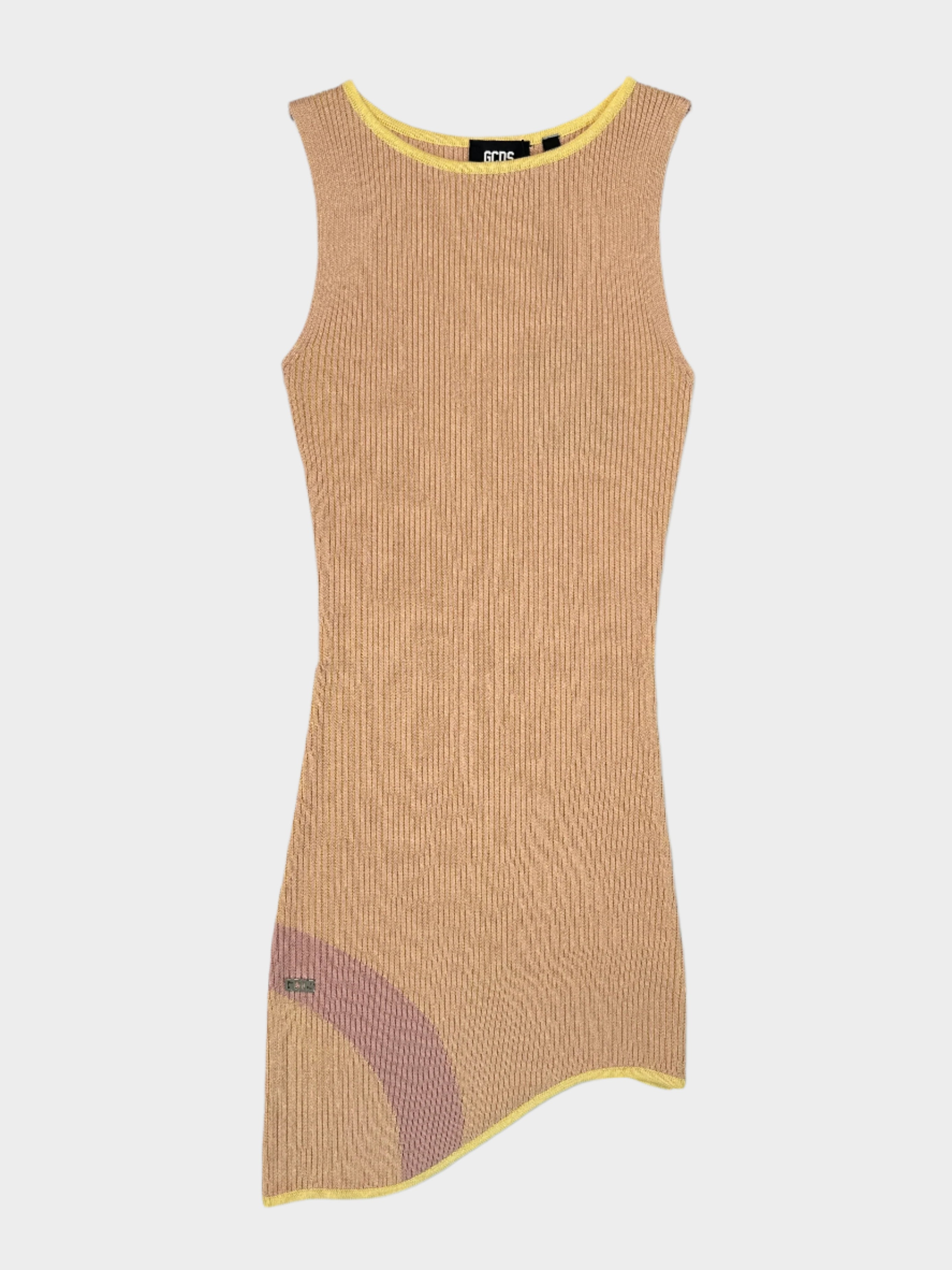 GCDS, mini abito, Comma Knit, abito asimmetrico, moda streetwear, knit dress