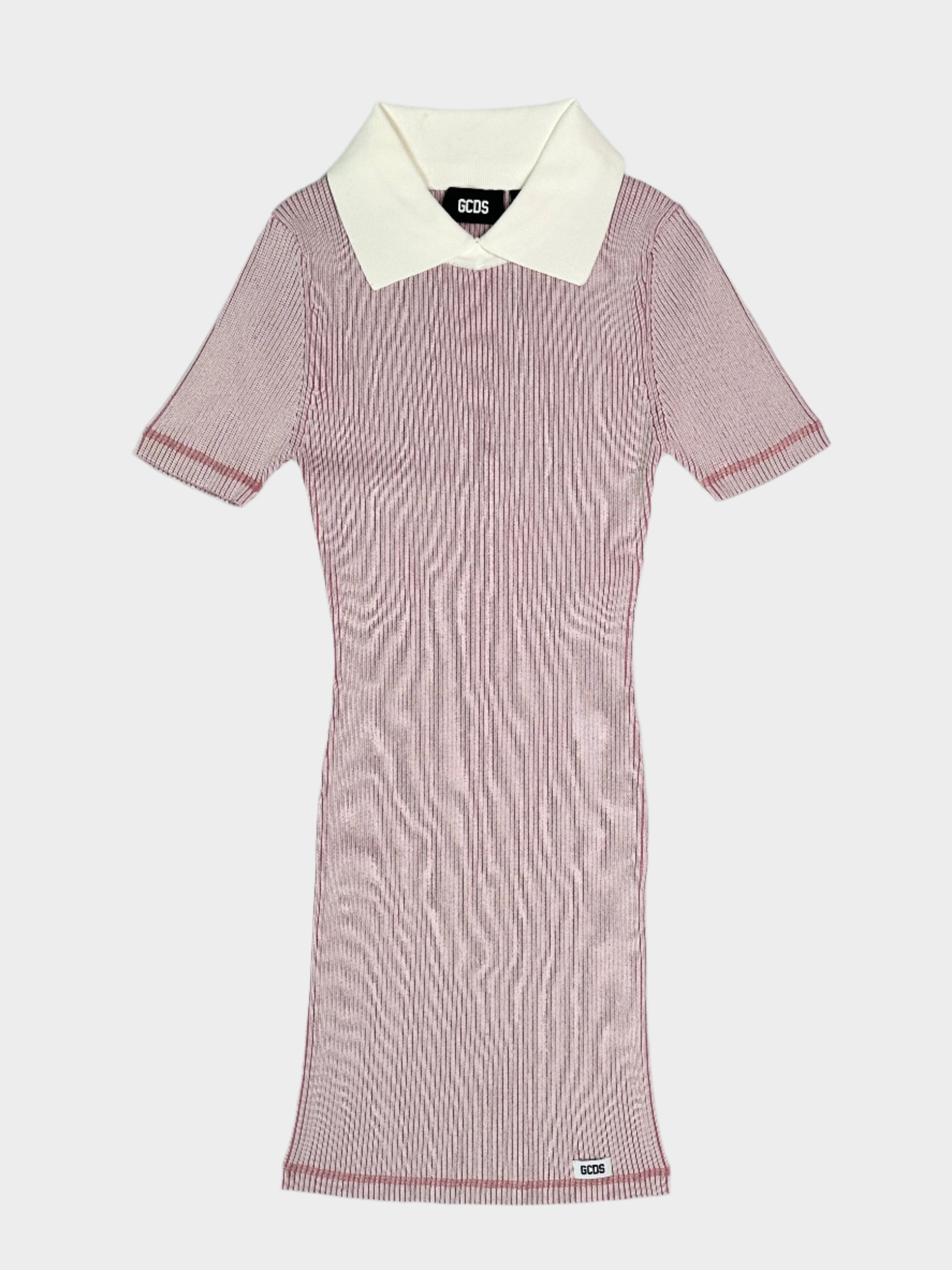 GCDS, mini abito, abito a coste, colletto bianco, moda streetwear, knit dress