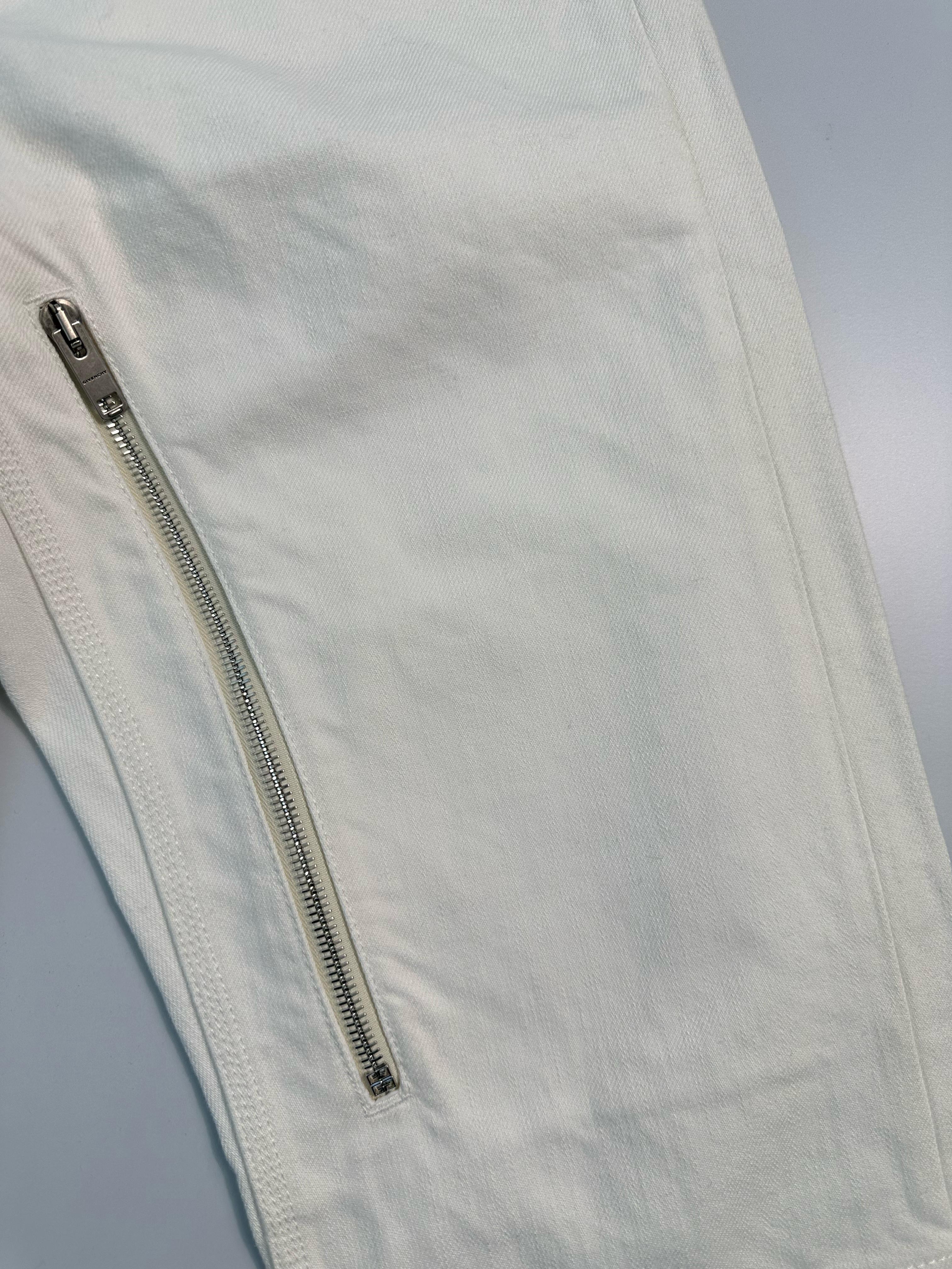 Pantalone Bianco Uomo In Denim Con Zip Decorative