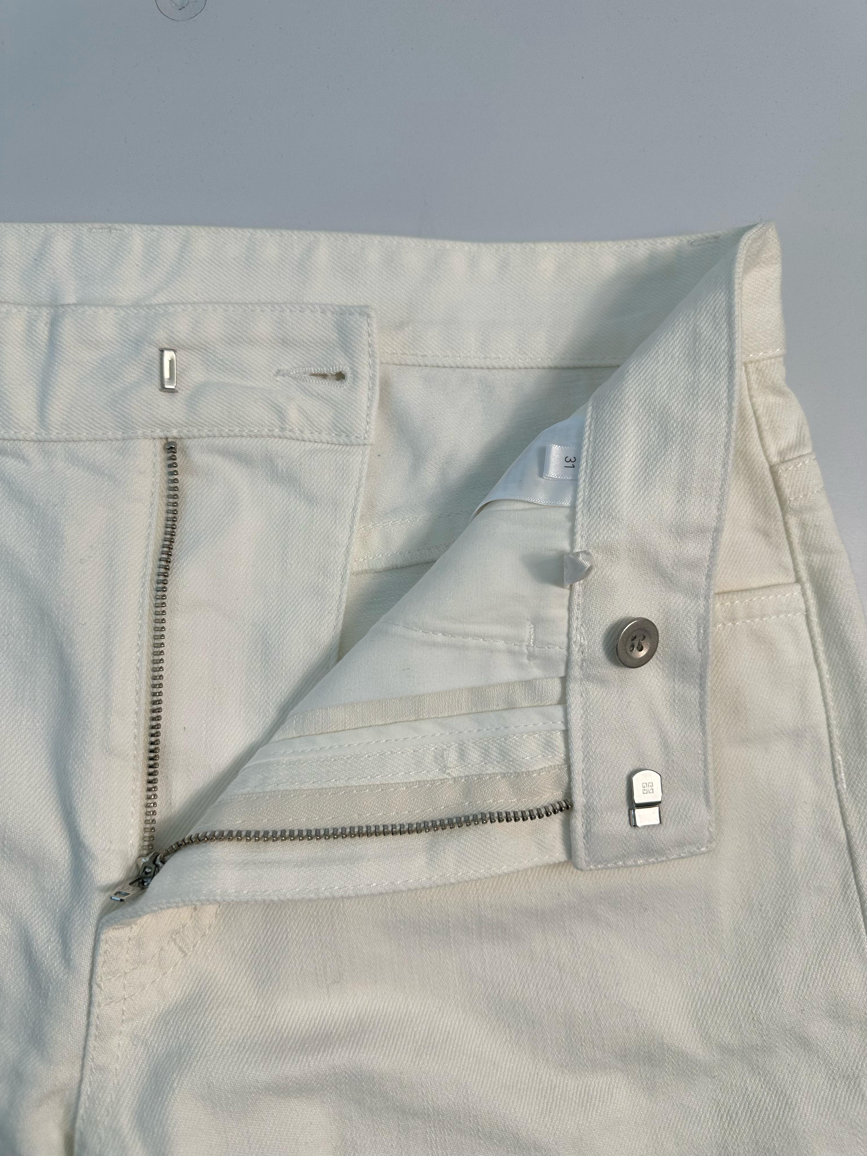 Pantalone Bianco Uomo In Denim Con Zip Decorative