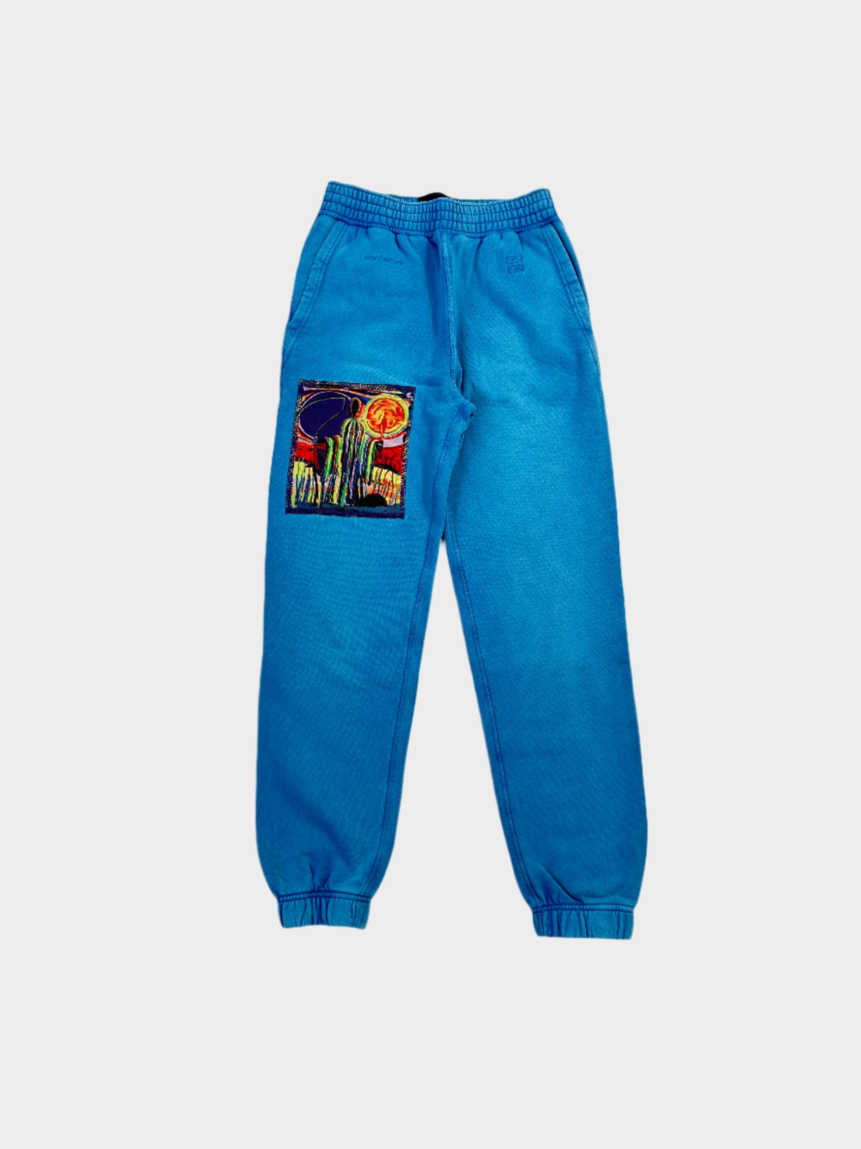 Givenchy, pantalone tuta uomo, Josh Smith, patch artistica, pantalone azzurro, cotone di qualità, streetwear di lusso, Qlhype