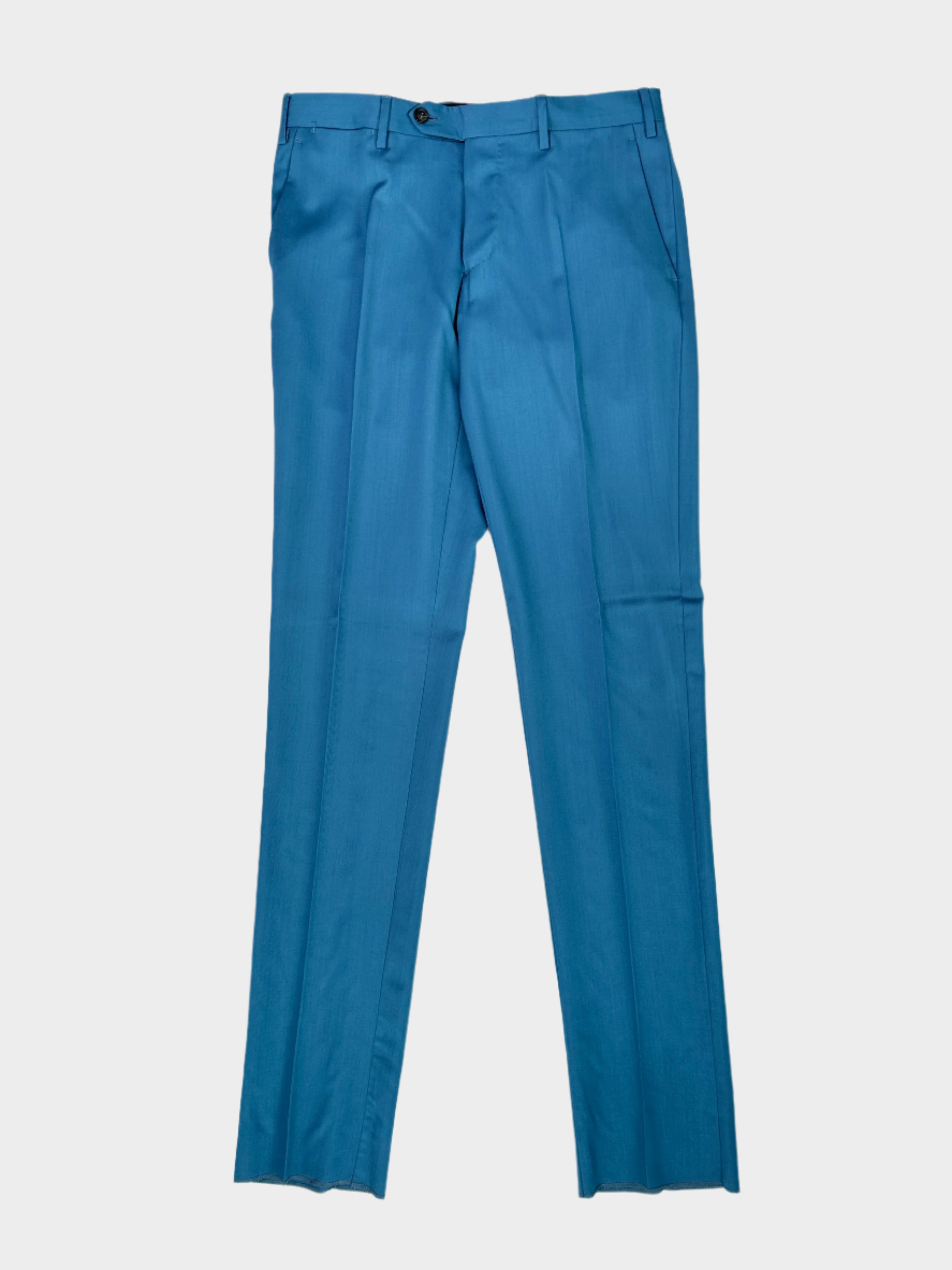 Scopri i pantaloni classici in lana blu petrolio di Lardini. Stile sartoriale, eleganza e qualità Made in Italy.