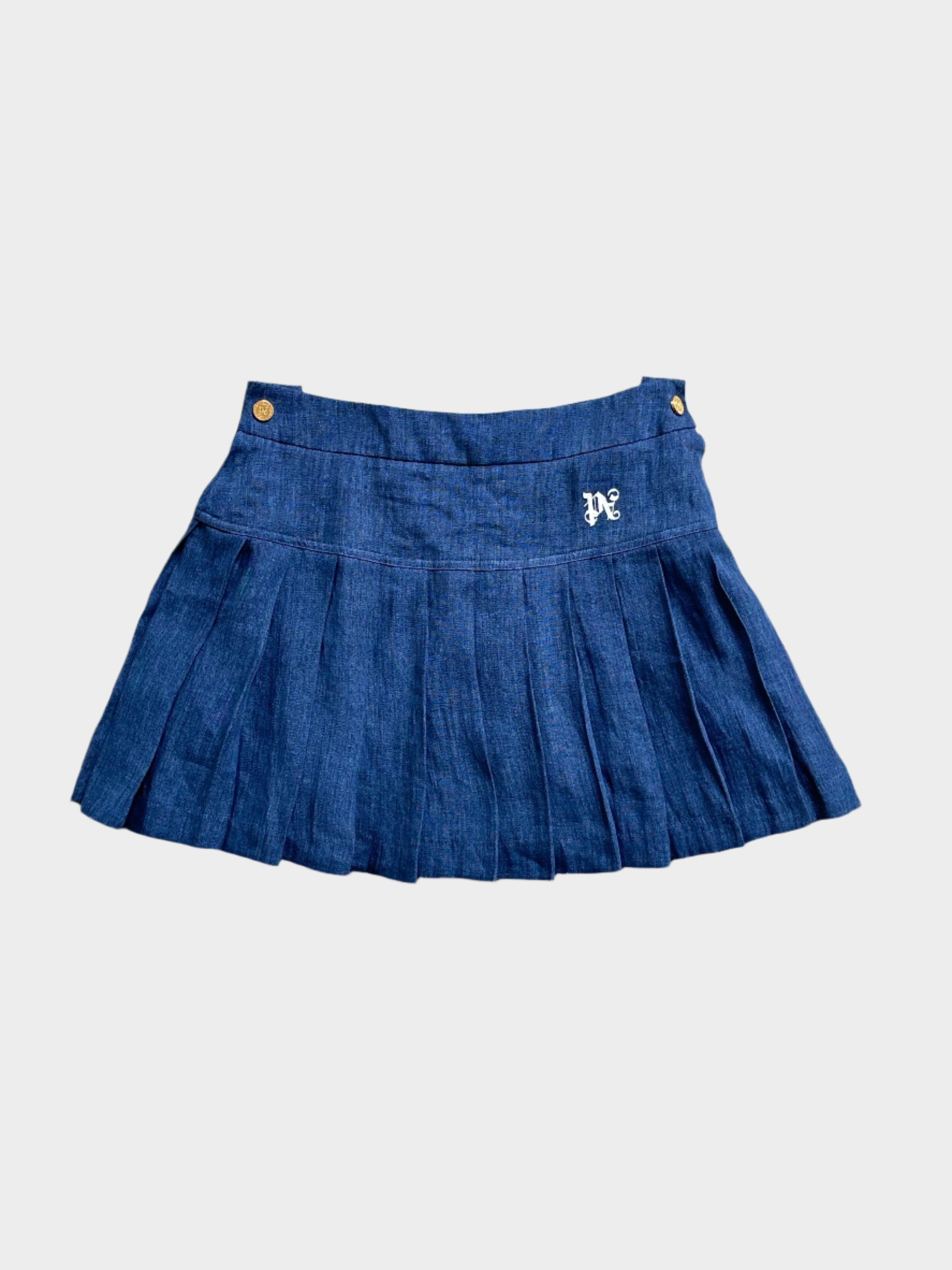 Pleated Denim Mini Skirt