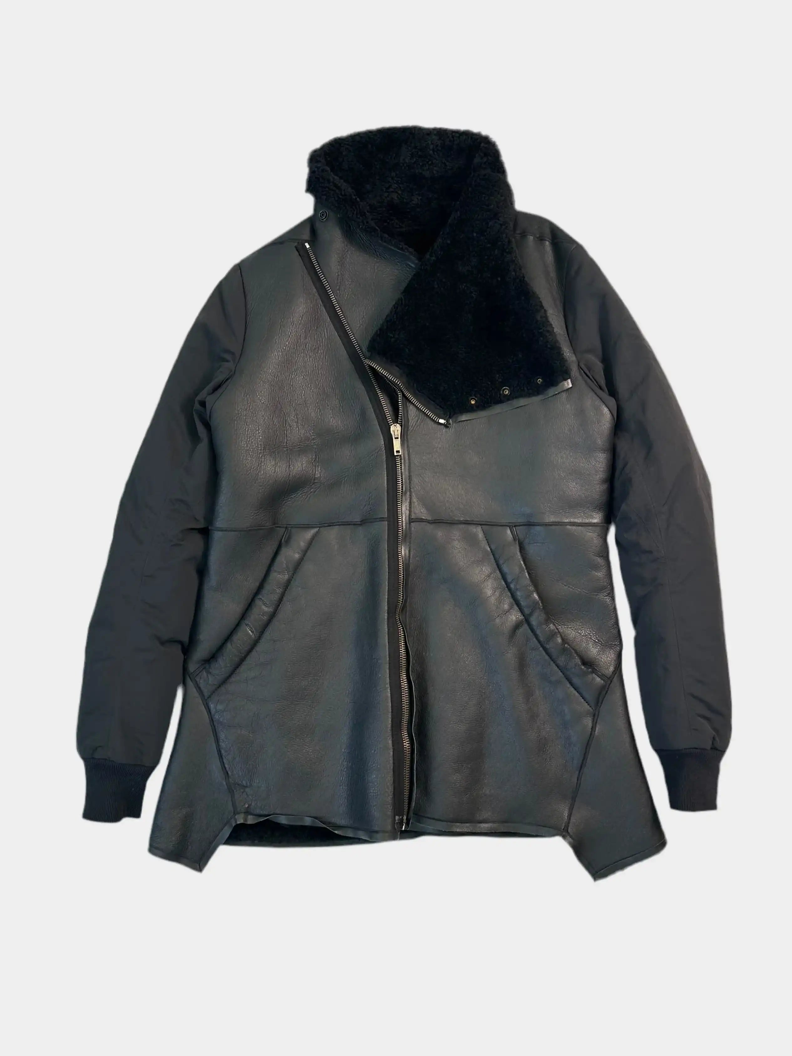 Rick Owens, giacca montone, pelle agnello, nylon tecnico, outerwear uomo, stile urbano, heritage moderno, Qlhype