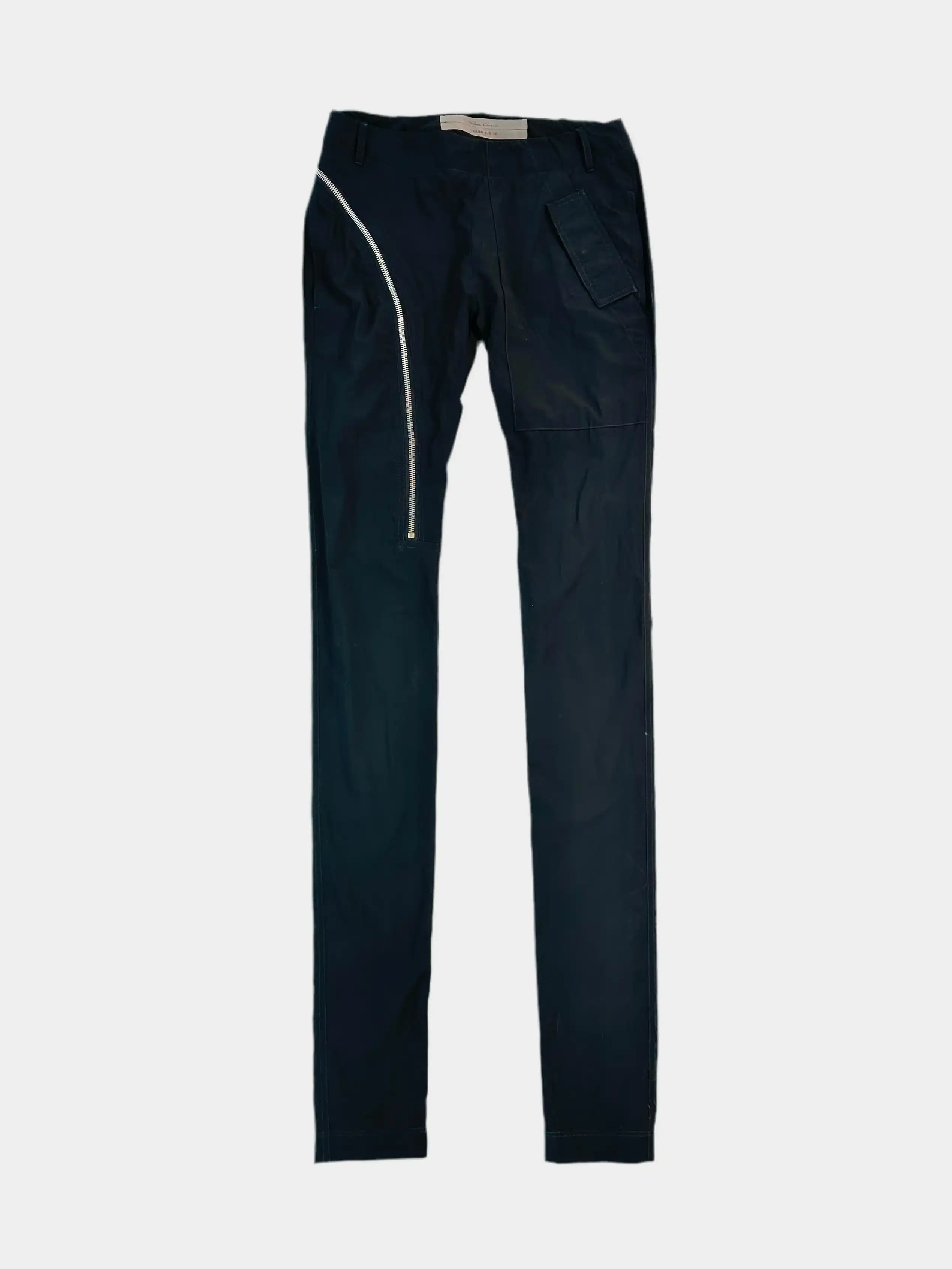 Rick Owens, pantaloni skinny, pantaloni neri donna, extra lunghi, vita bassa, stile avant-garde, cargo, Qlhype