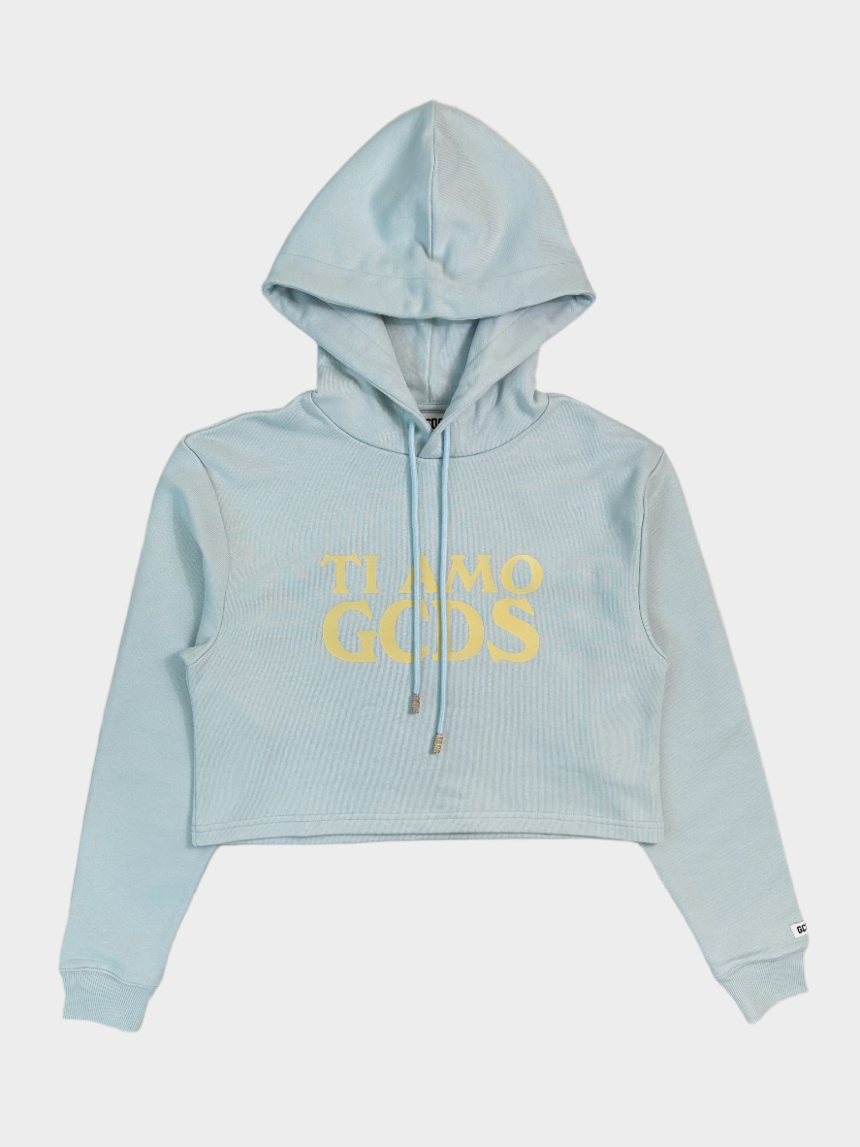 Felpa GCDS, Hoodie Cropped, Streetwear Donna, Felpa Azzurra, Moda Urban