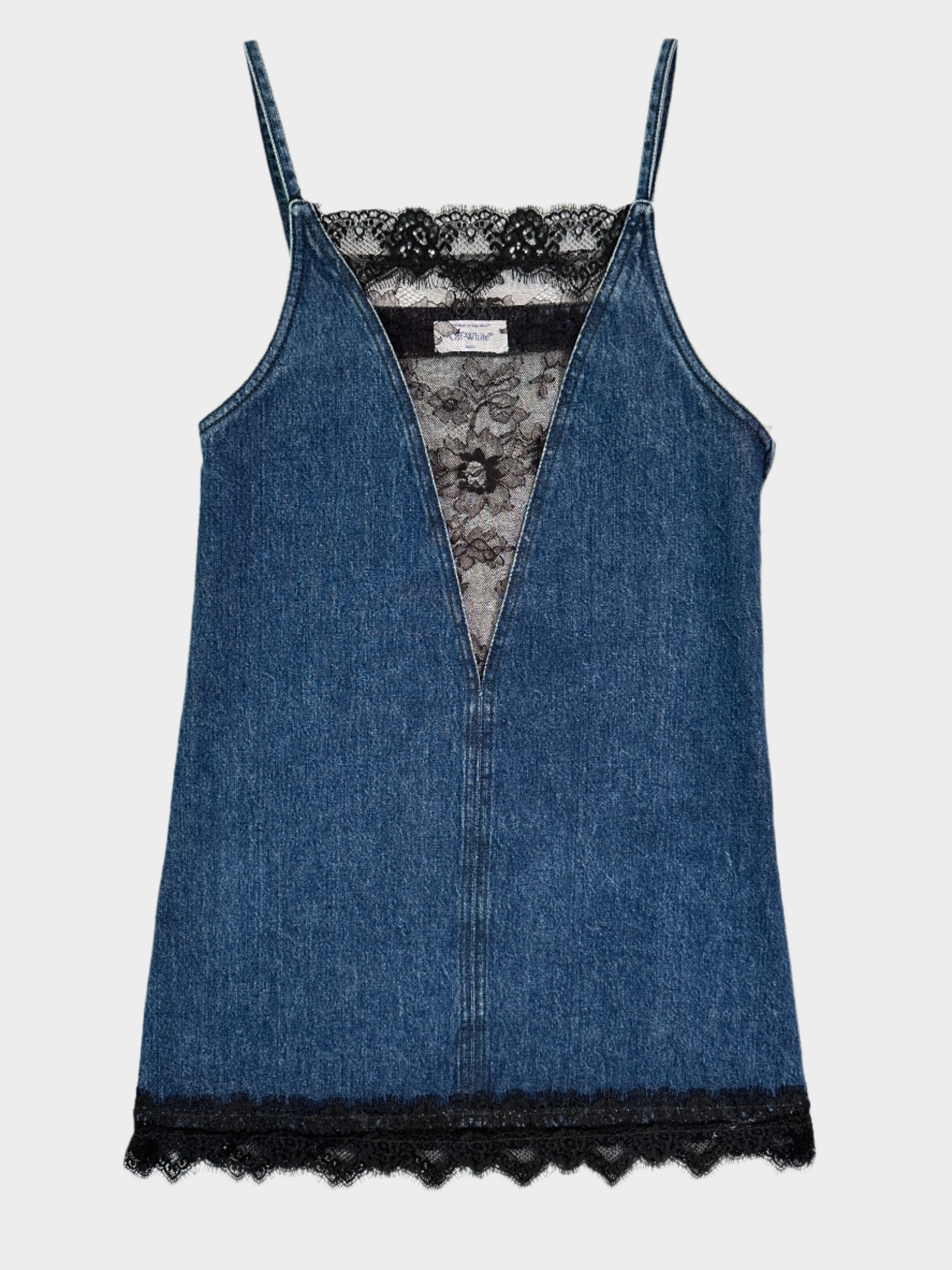 Vestito In Denim E Pizzo