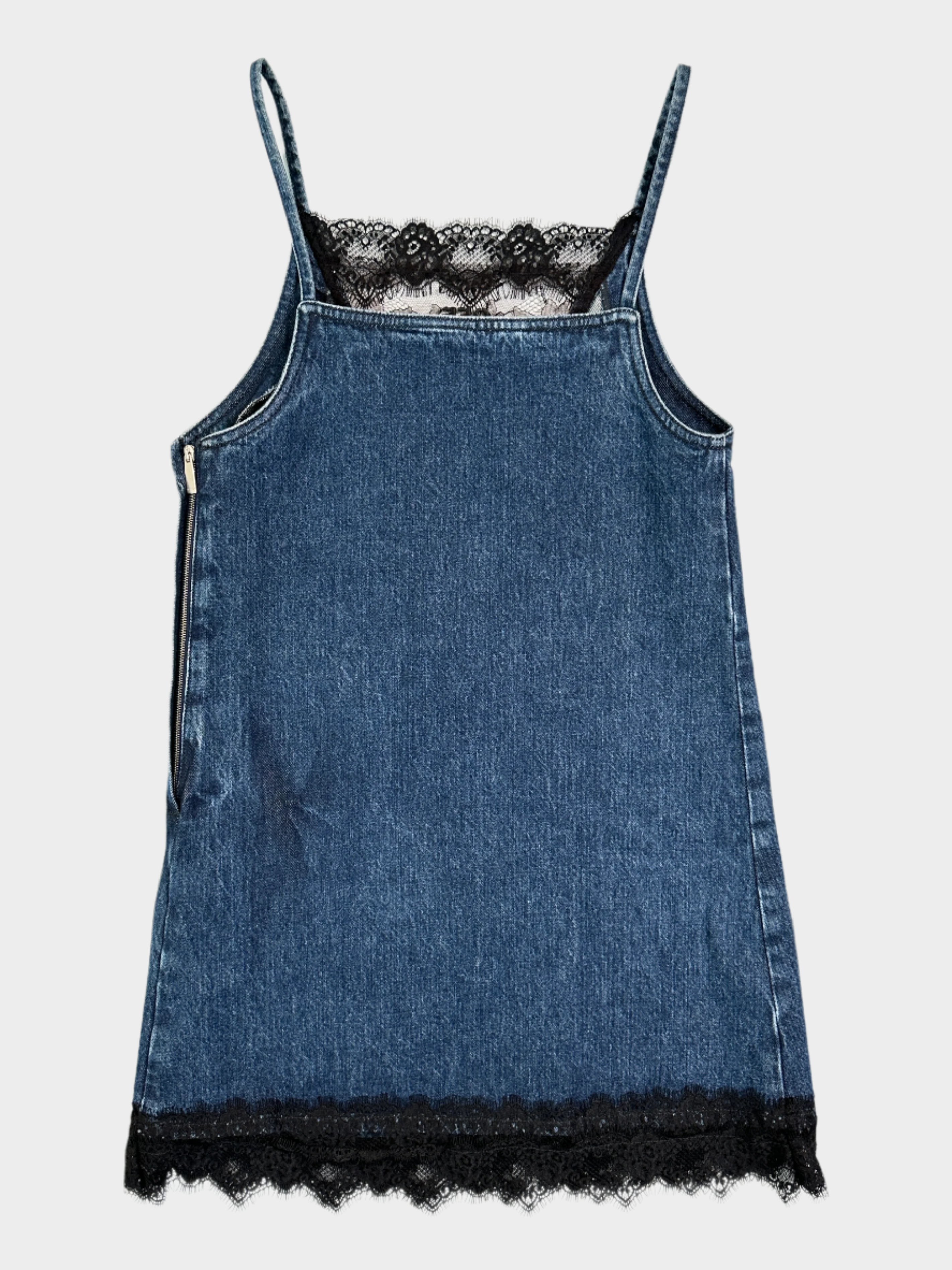 Vestito In Denim E Pizzo