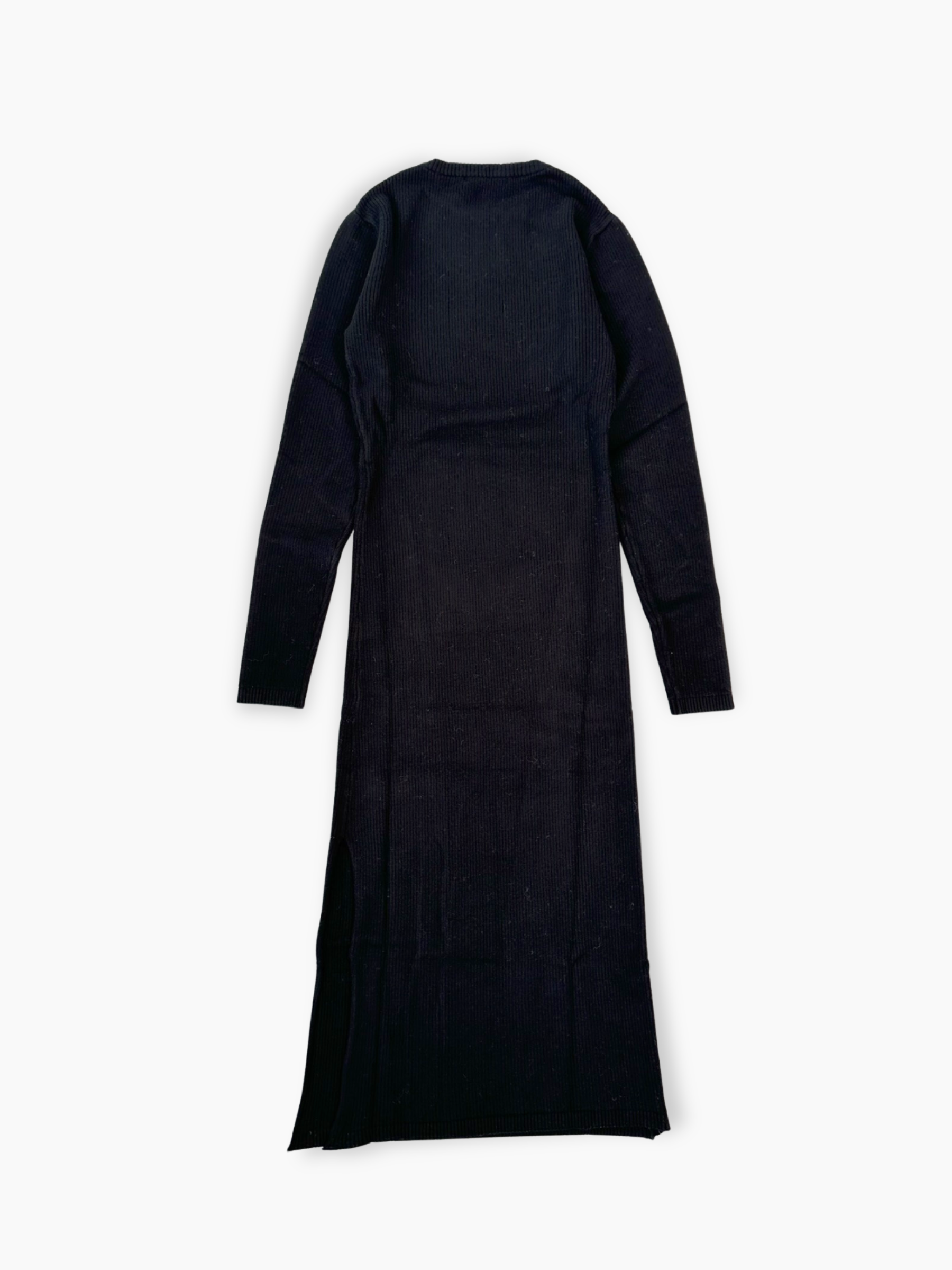 Abito nero lungo Hinnominate in maglia a costine con maniche lunghe e spacco laterale
