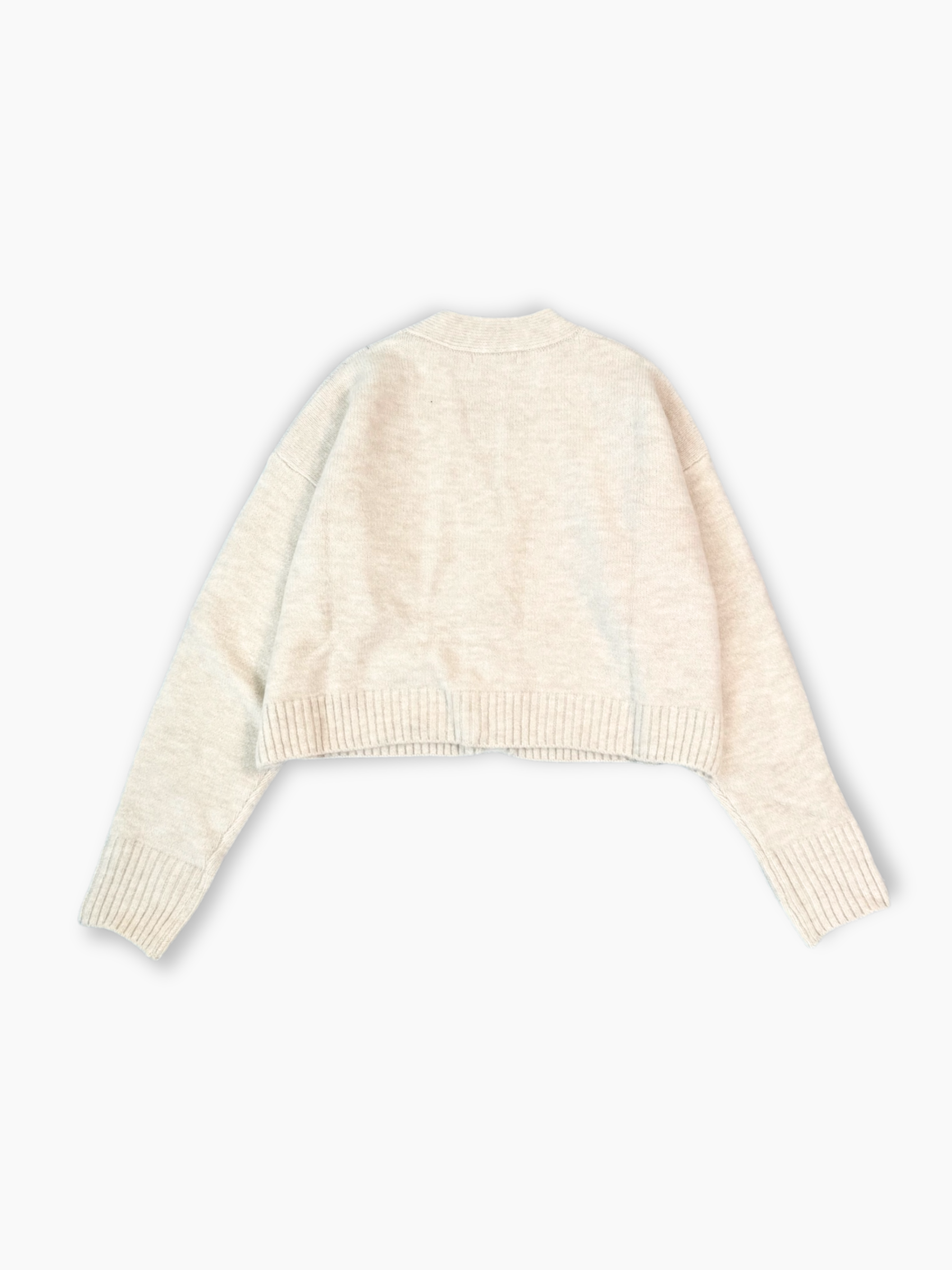 Dettaglio bottoni cardigan corto off white in maglia