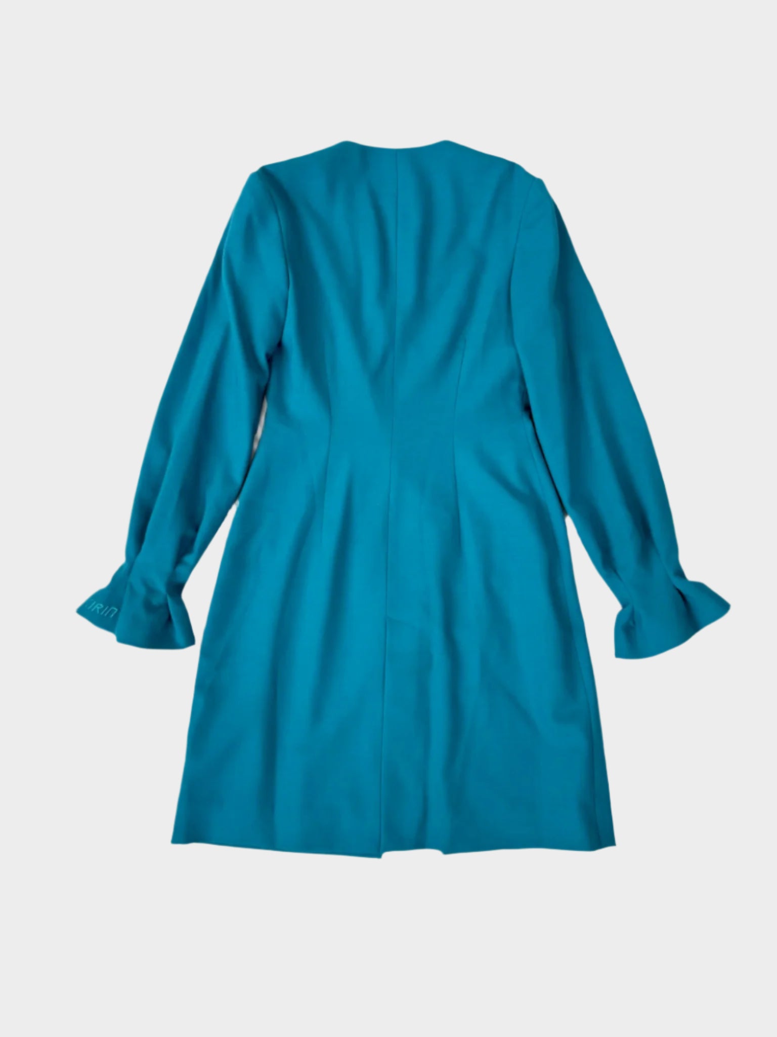 Turquoise Long-Sleeved Dress with Pleats
