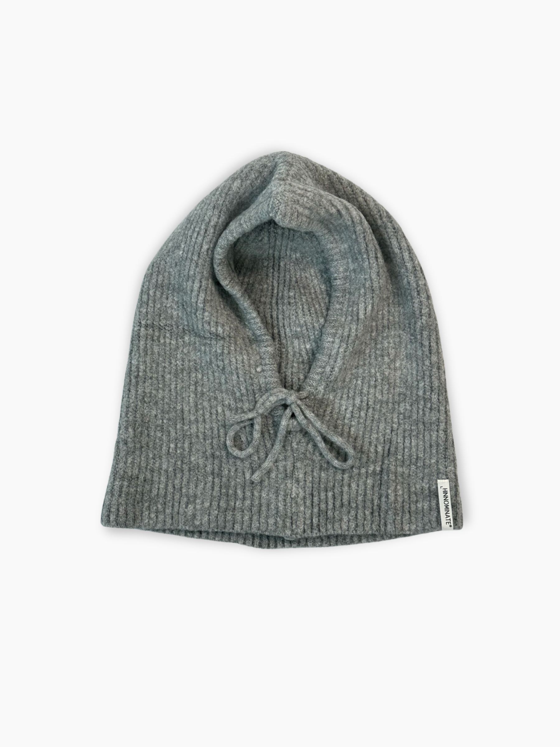 Balaclava in maglia grigio melange a costine con coulisse e logo Hinnominate