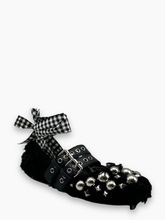 Black Eco Shearling Ballerinas With Studs And Ribbons -  | dBlank