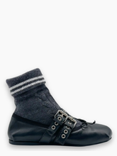 Black Ballerinas With Double Buckle And Integrated Grey Sock -  | dBlank