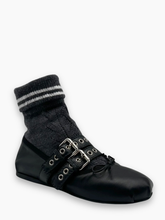 Black Ballerinas With Double Buckle And Integrated Grey Sock -  | dBlank