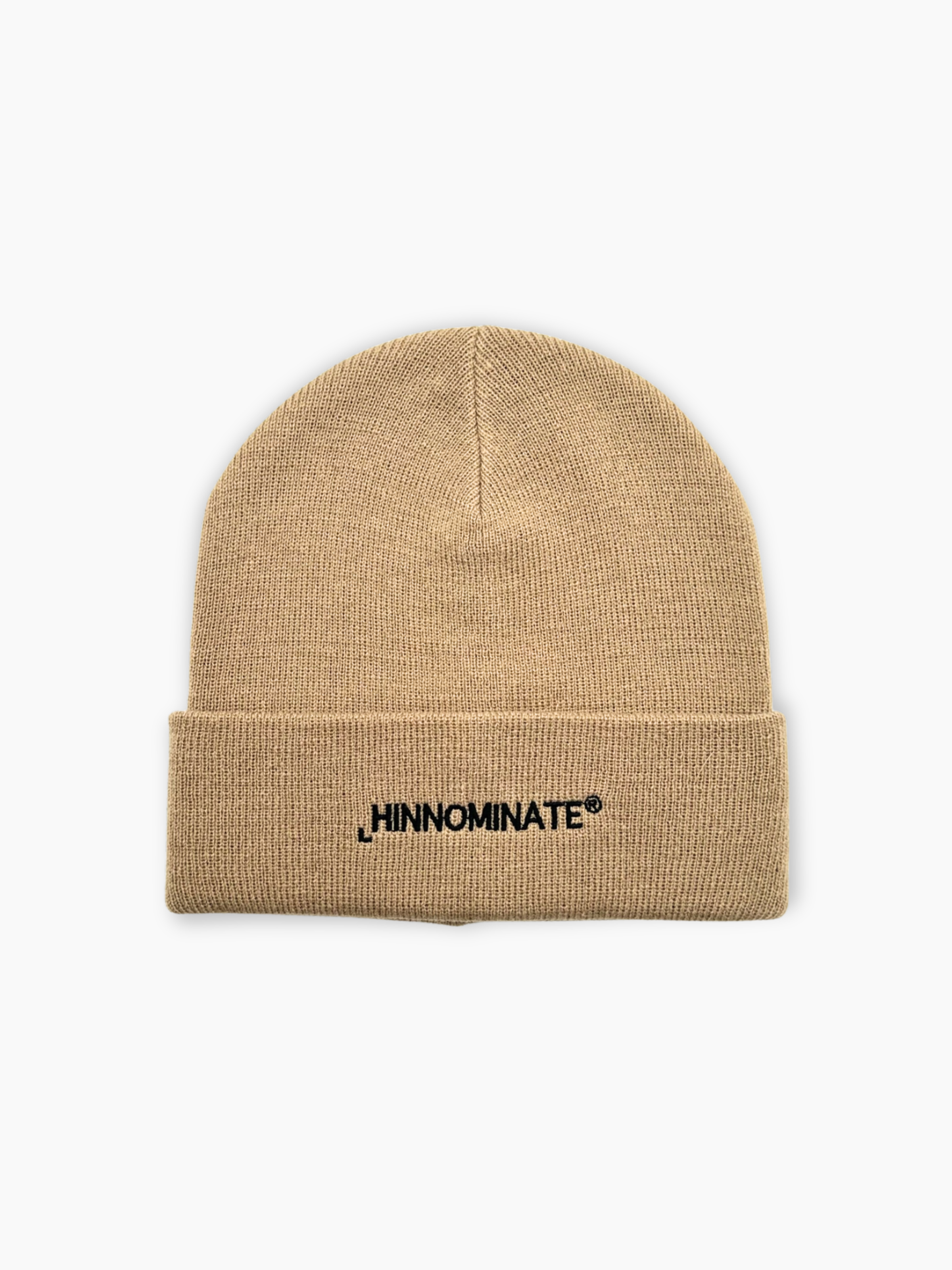 Berretta marrone Hinnominate in maglia a coste con logo ricamato vista frontale