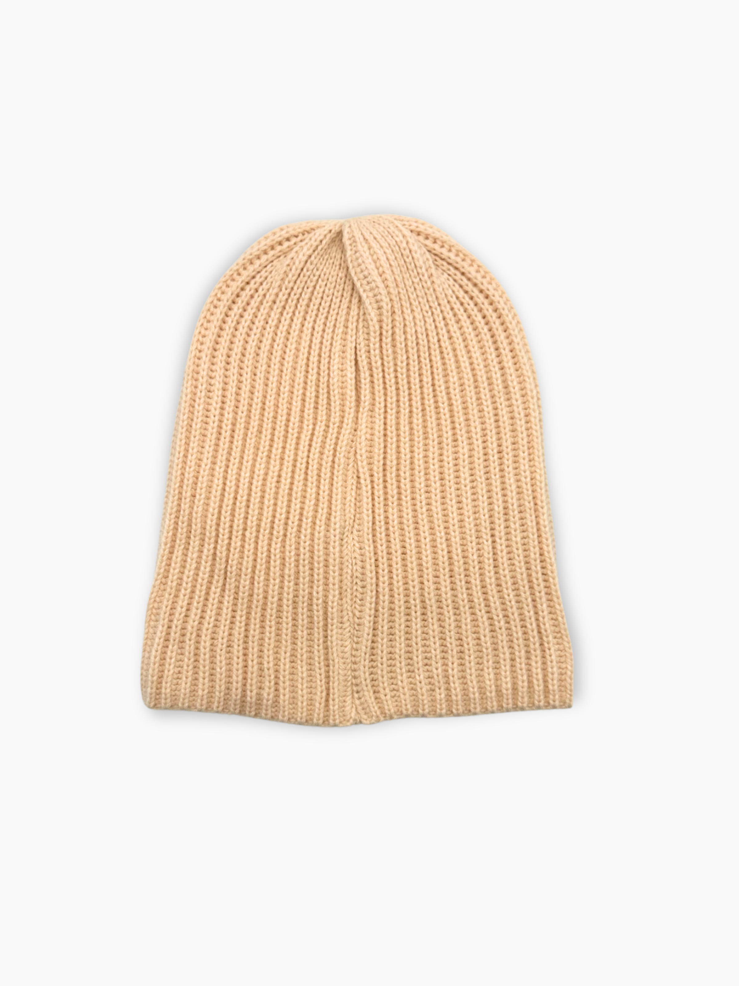 Berretto beige Hinnominate in maglia a coste con etichetta logo cucita sul davanti