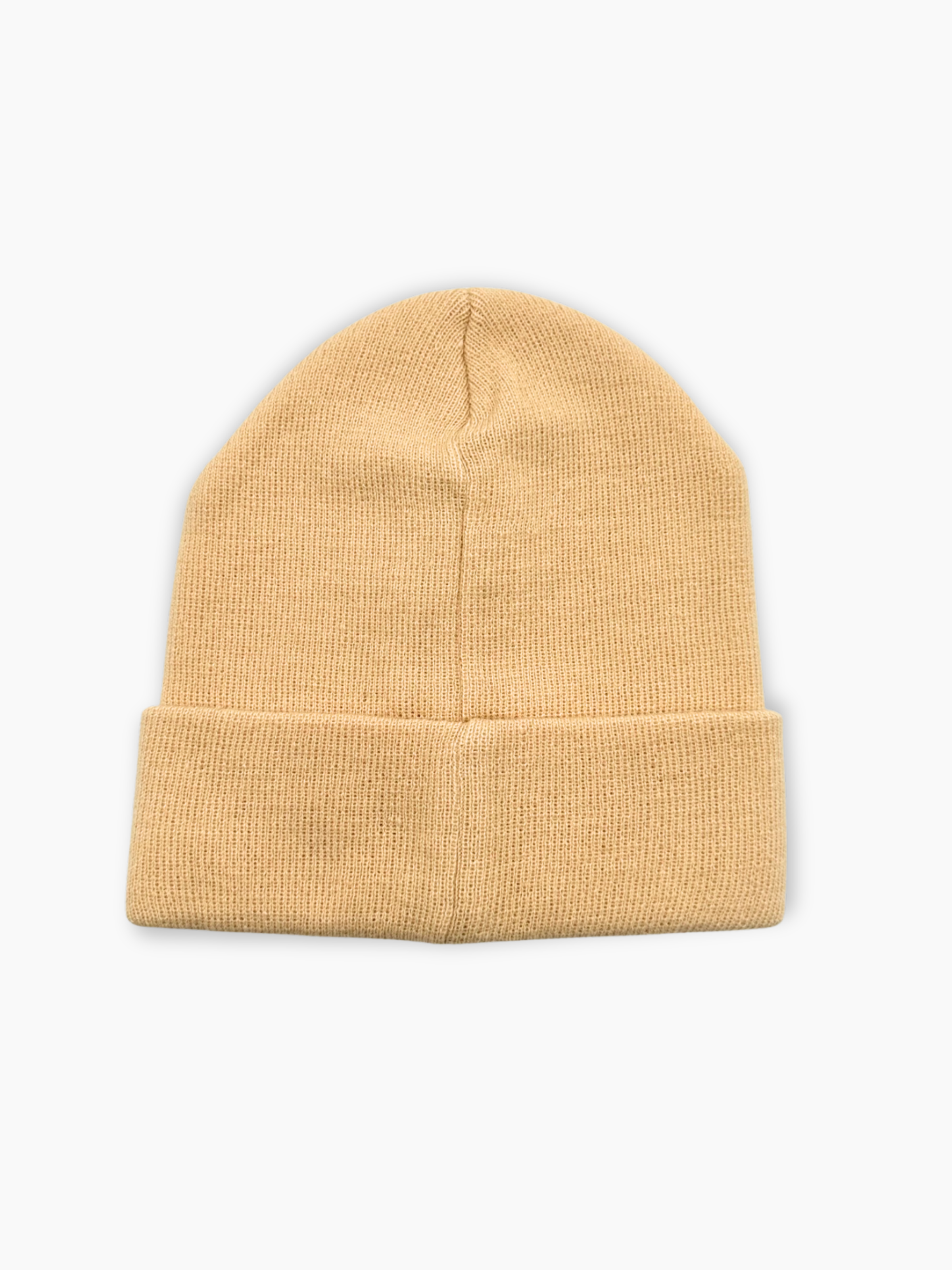 Berretto Hinnominate beige in maglia con risvolto e logo nero ricamato