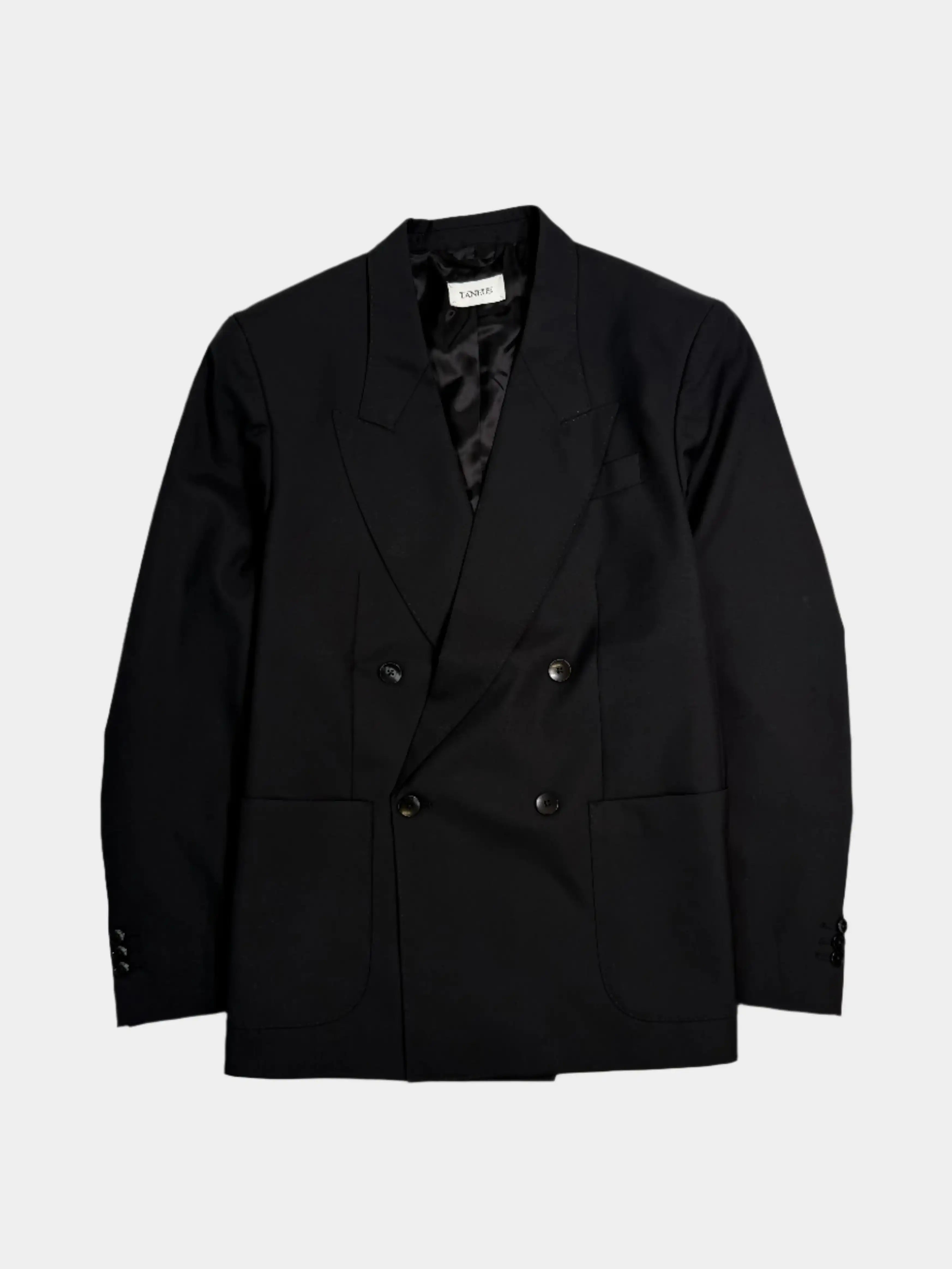 blazer nero uomo, doppiopetto lana vergine, giacca elegante lana, giacca nera sartoriale, made in Italy