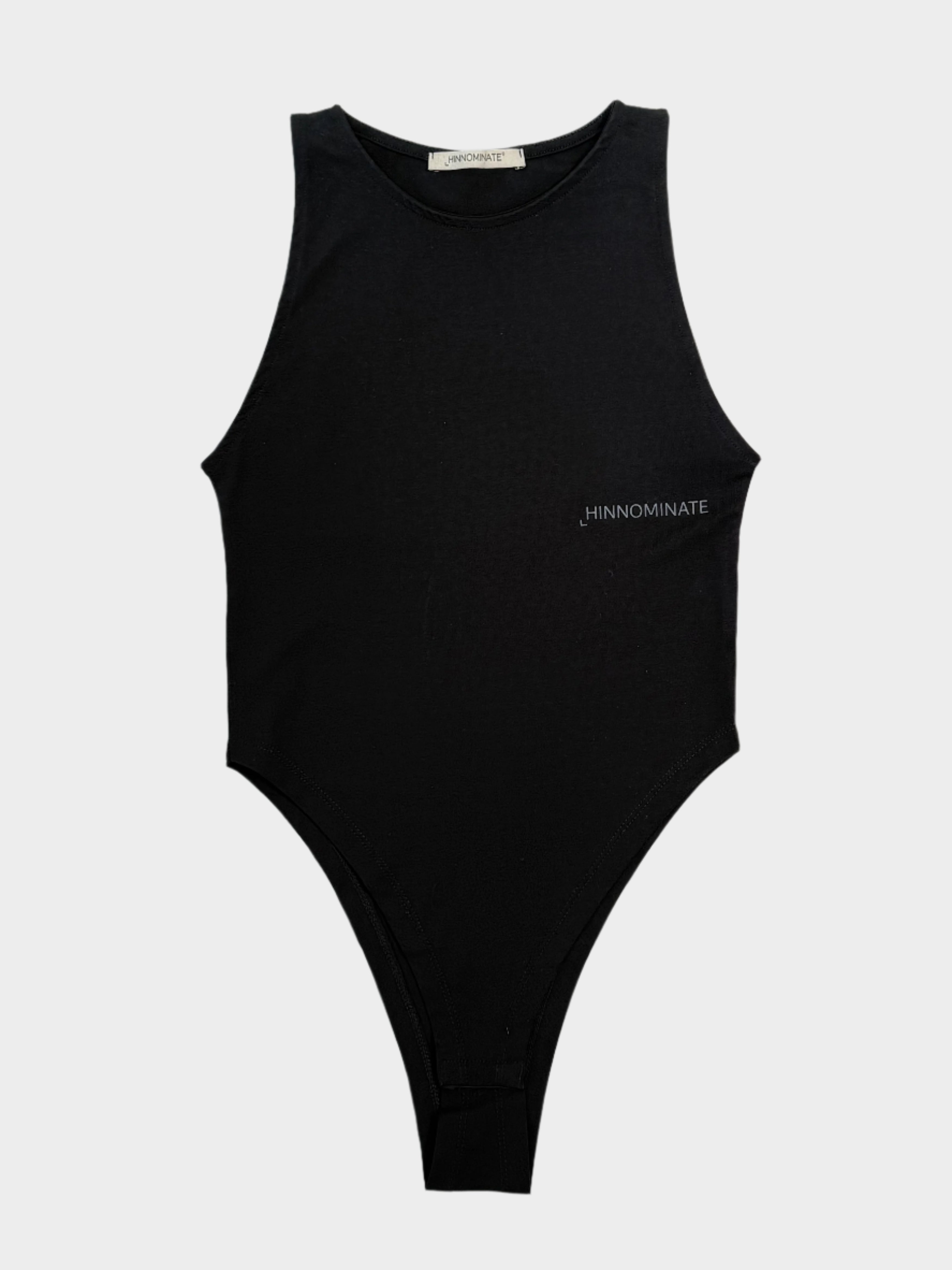 body nero donna, body smanicato bielastico, body logo bianco Hinnominate, body elasticizzato donna, body minimal nero