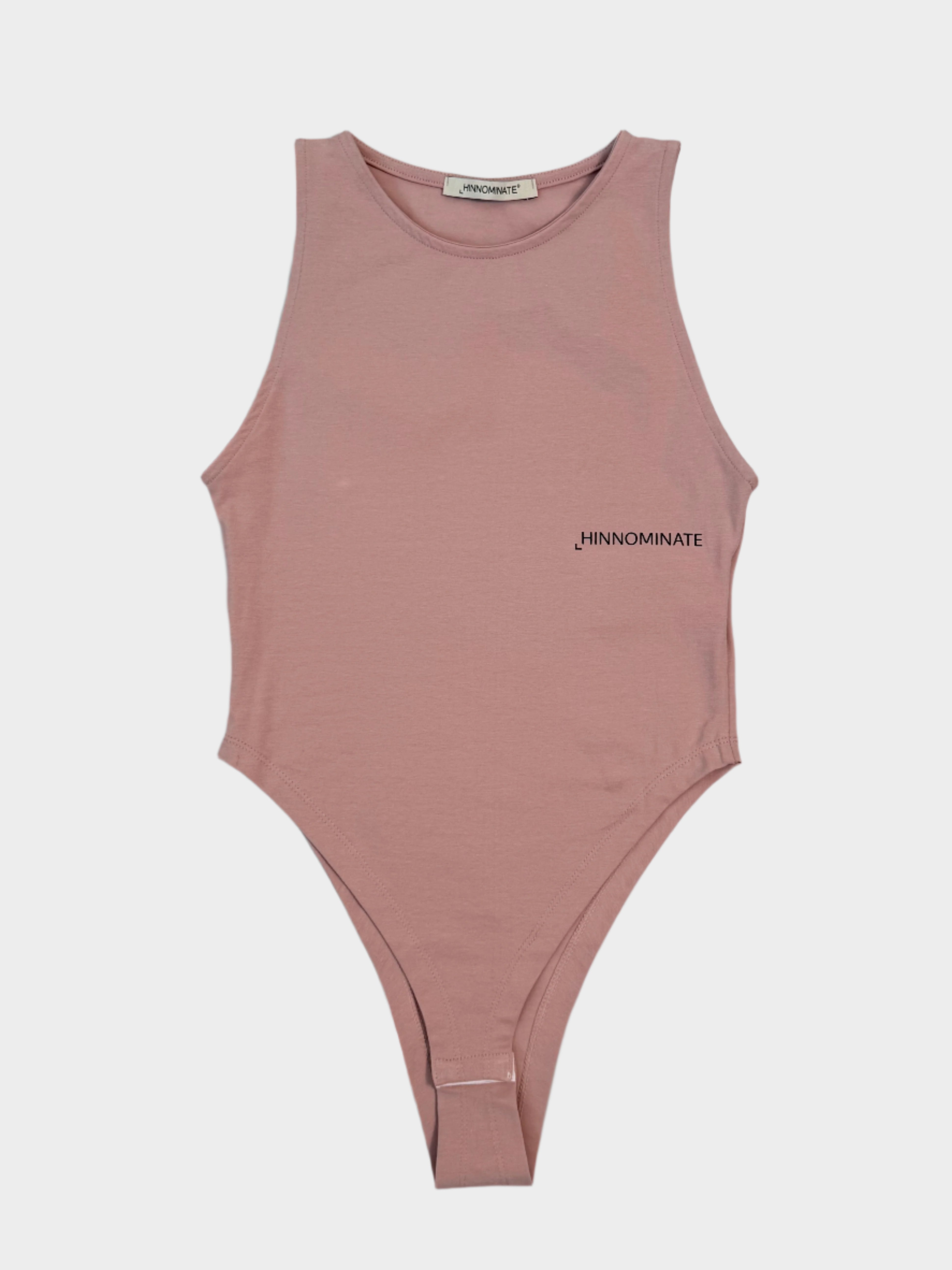 body rosa donna, body smanicato bielastico, body logo nero Hinnominate, body elasticizzato donna, body minimal rosa