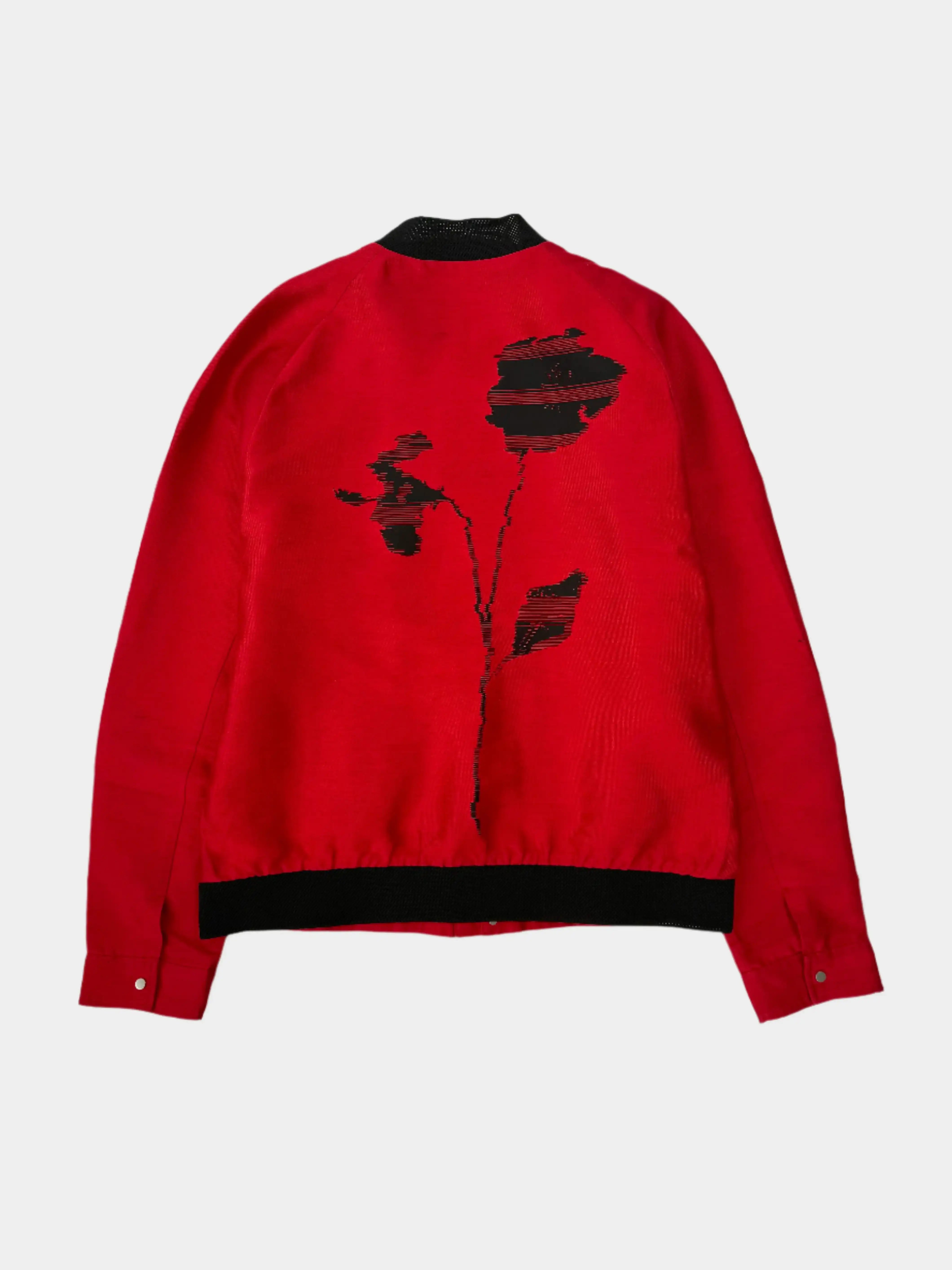Bomber Leggero In Cotone Rosso Con Stampa Floreale