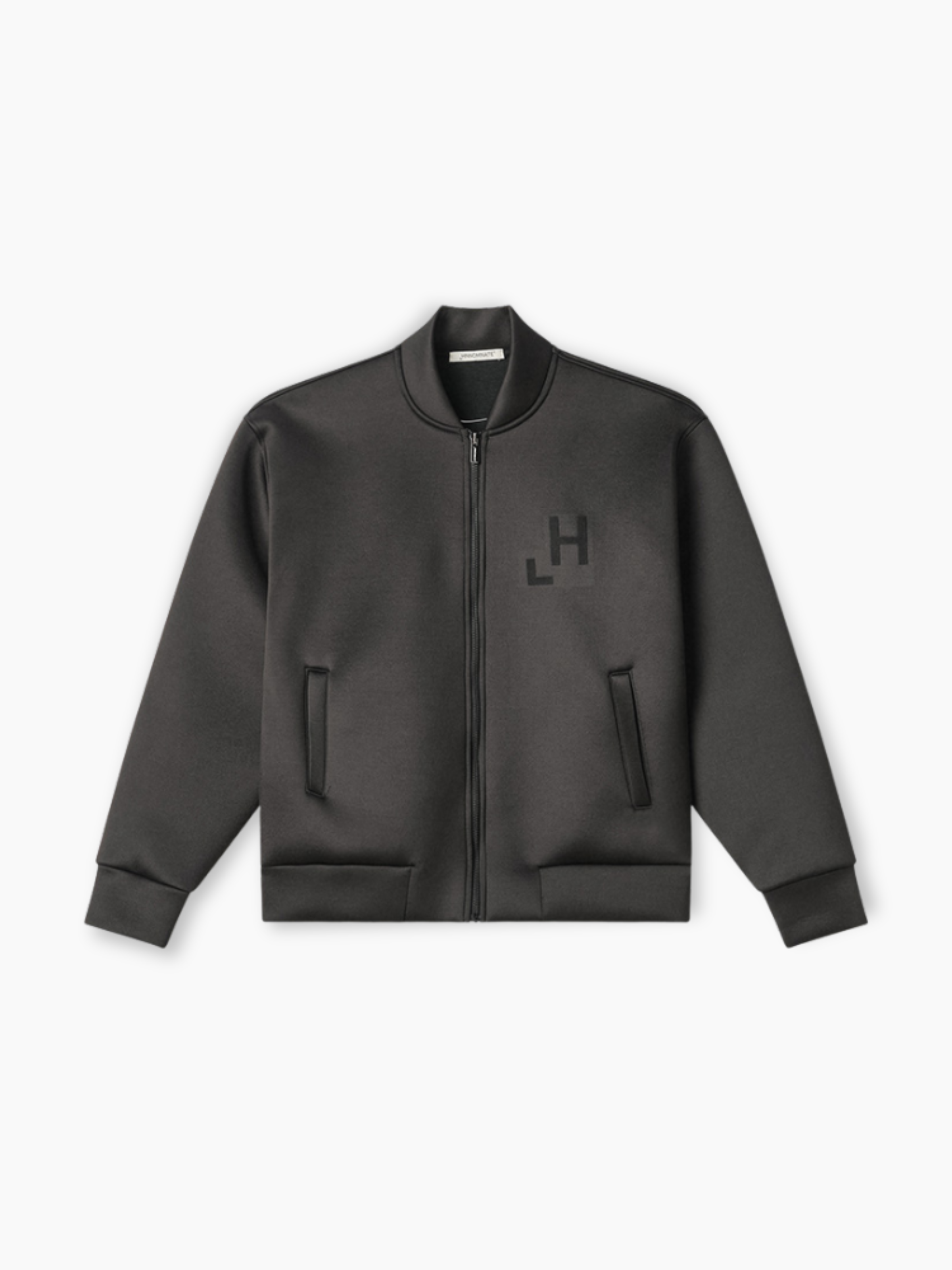 Bomber nero con zip e logo LH tono su tono Hinnominate vista frontale