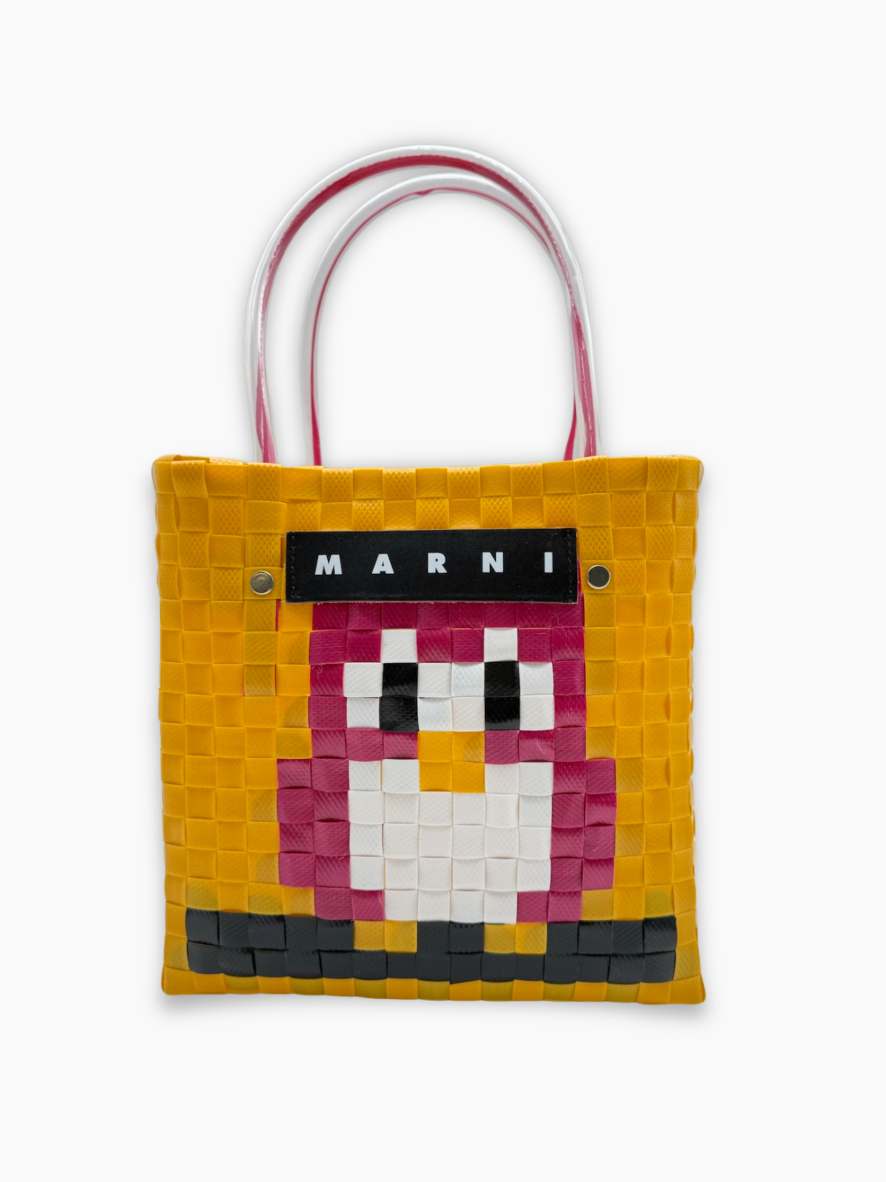 Borsa basket gialla con grafica pinguino vista frontale