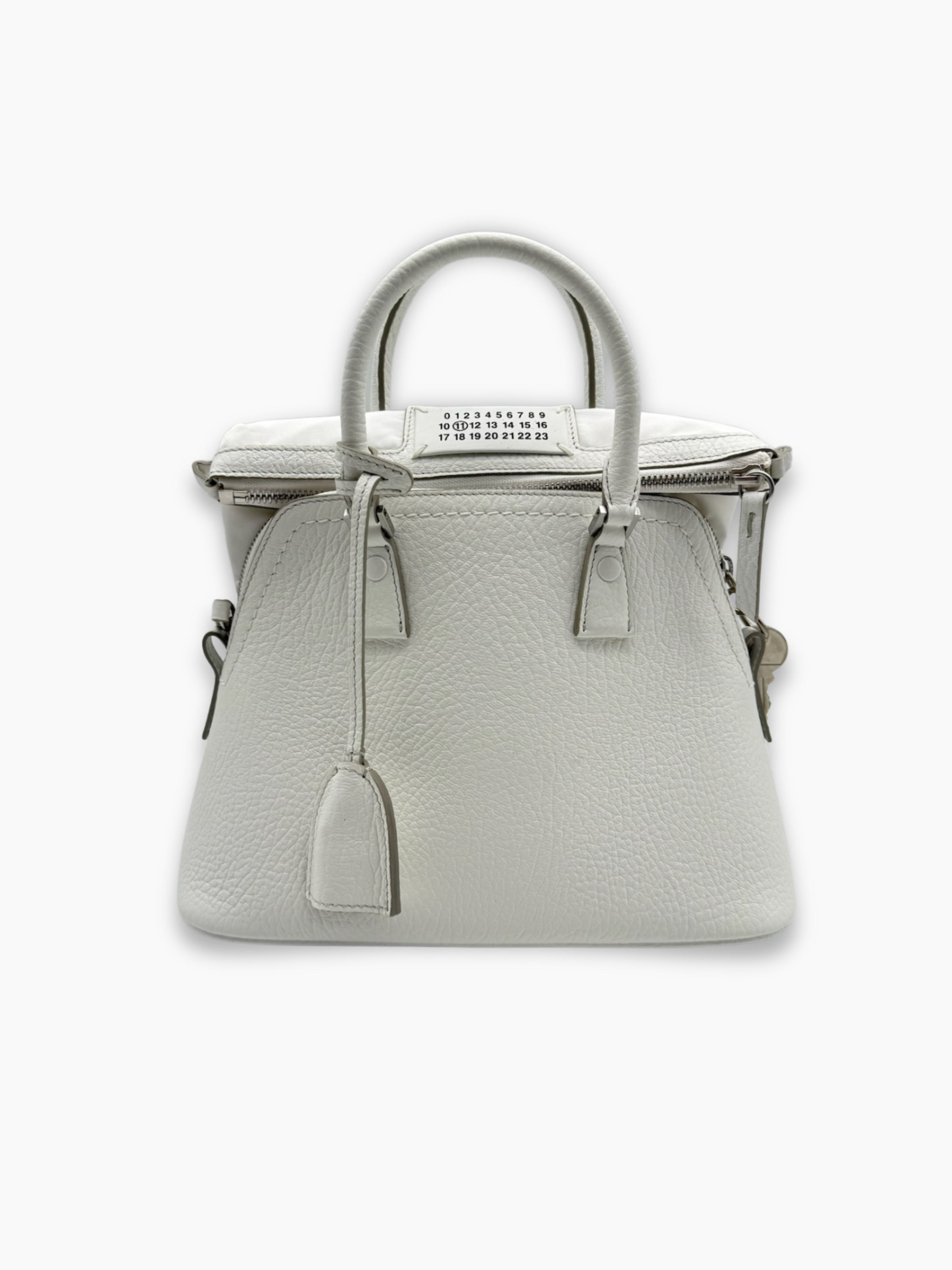 Borsa bianca Maison Margiela in pelle martellata vista frontale