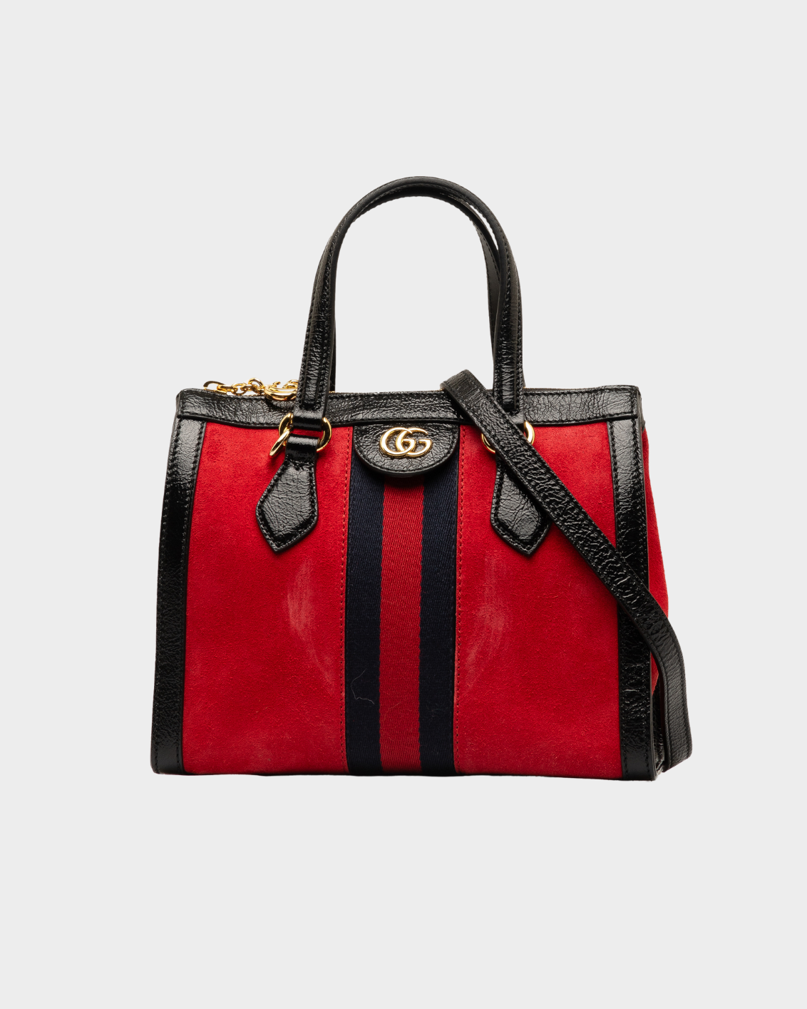 borsa Gucci suede, borsa Gucci rossa, borsa con logo GG, borsa con tracolla, borsa in pelle lucida, accessori Gucci