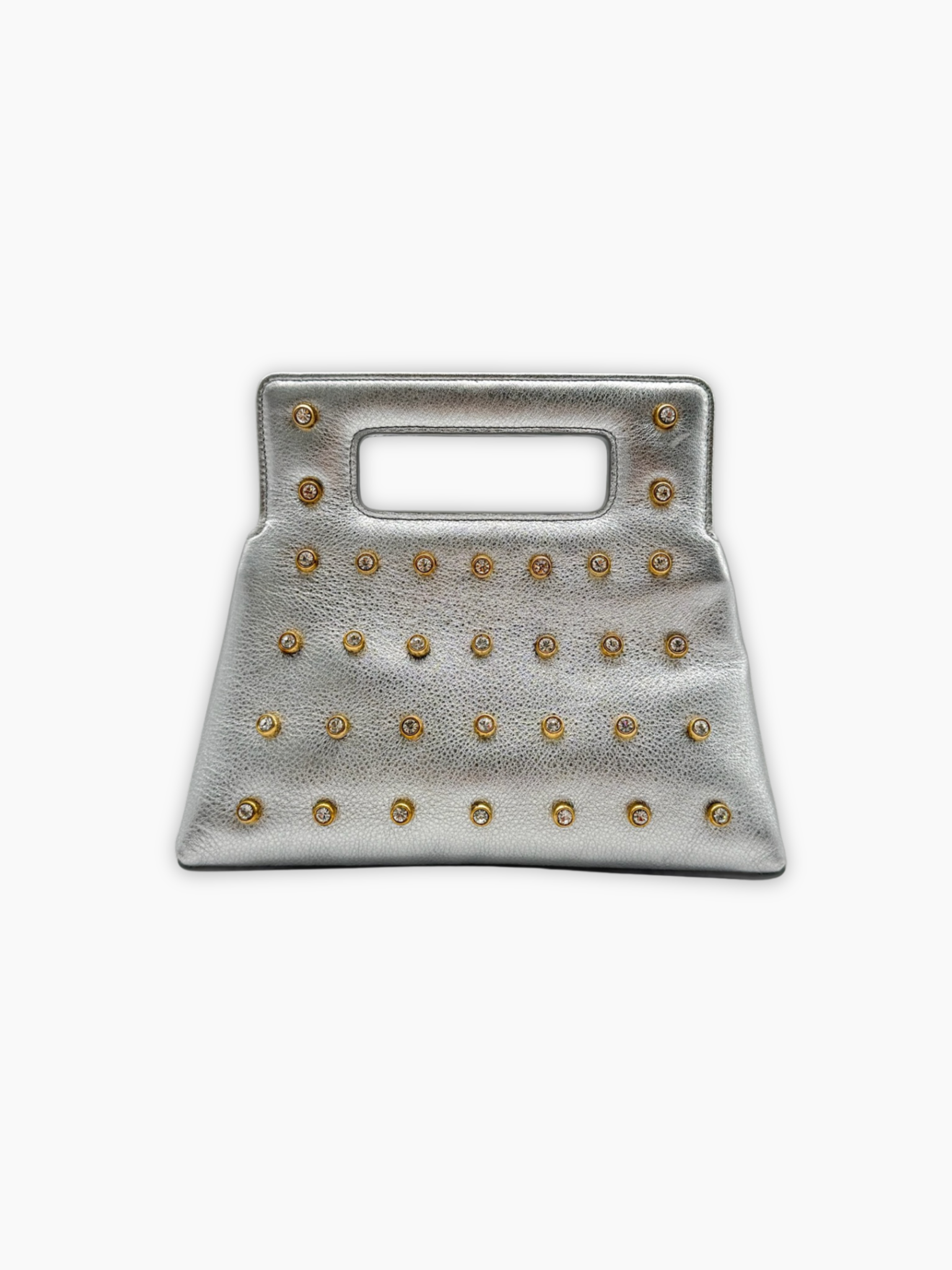 Borsa Hibourama argento con borchie dorate vista frontale