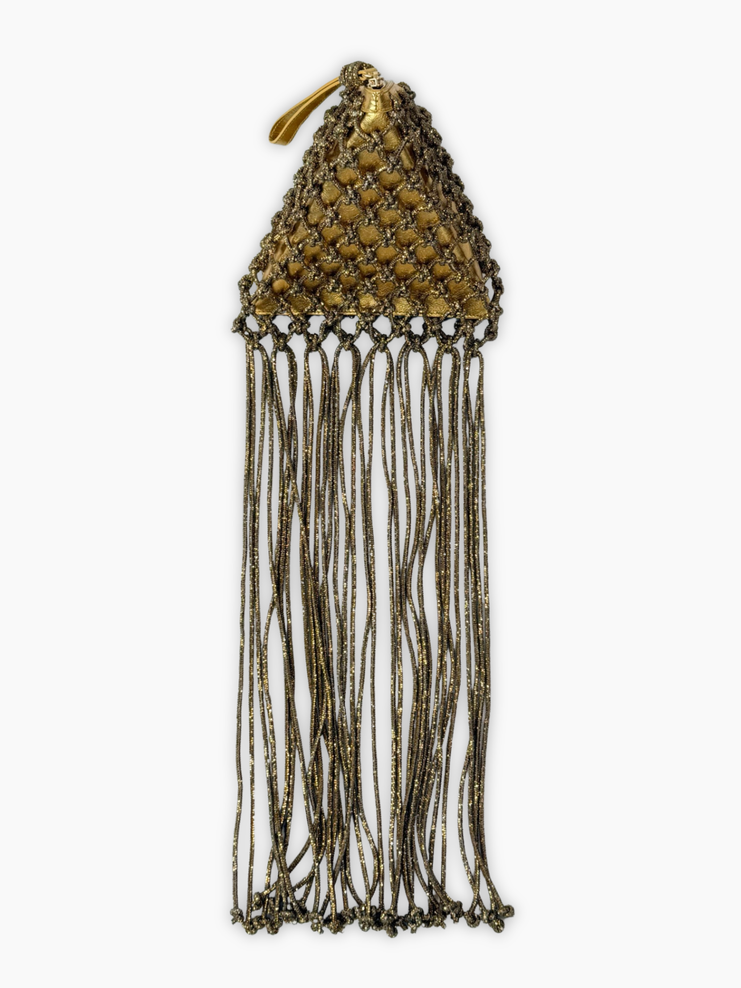 Borsa Pyramid oro Hibourama con frange lunghe vista frontale