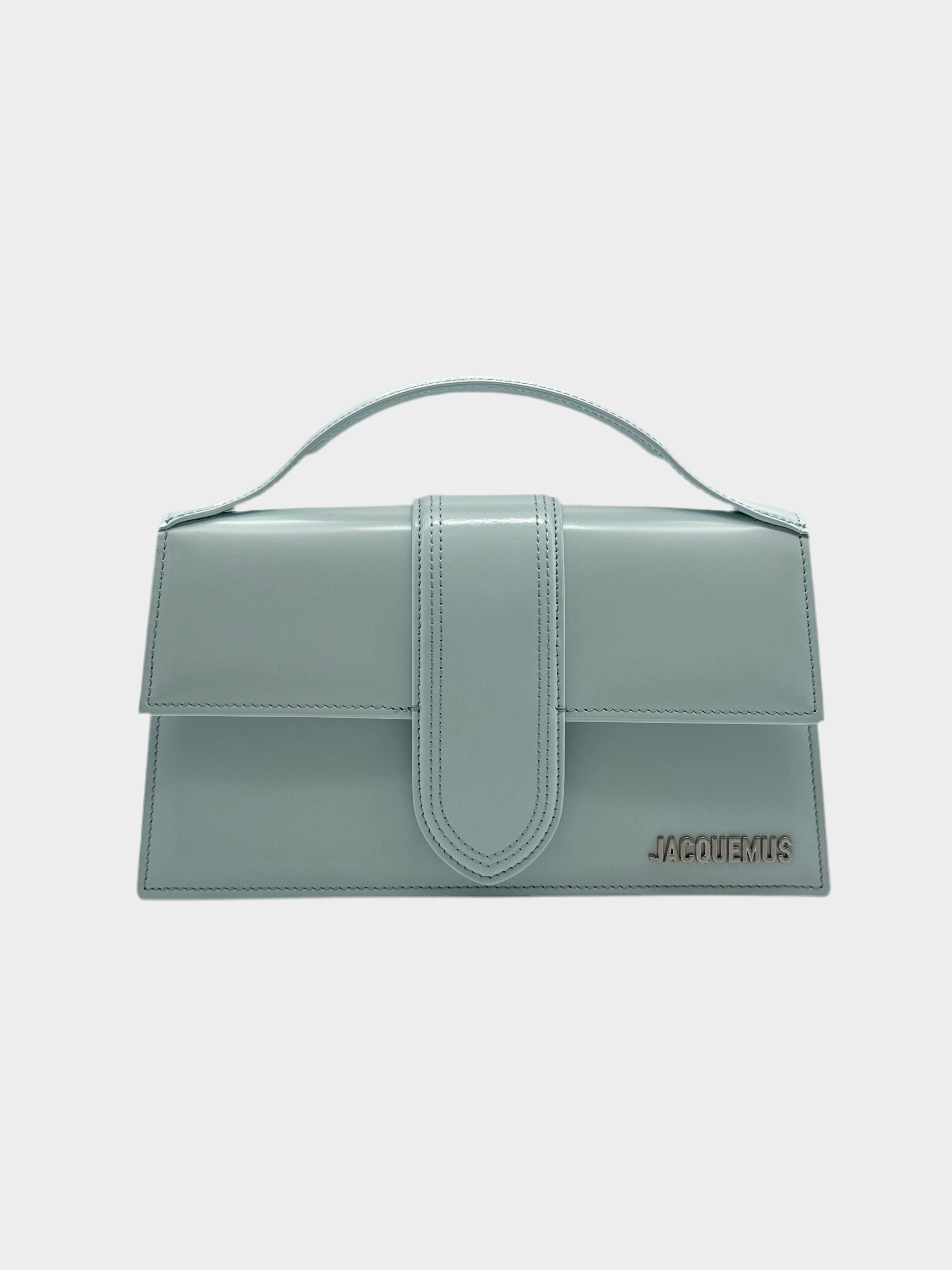 Borsa Jacquemus Le Grand Bambino in pelle liscia azzurra vista frontale