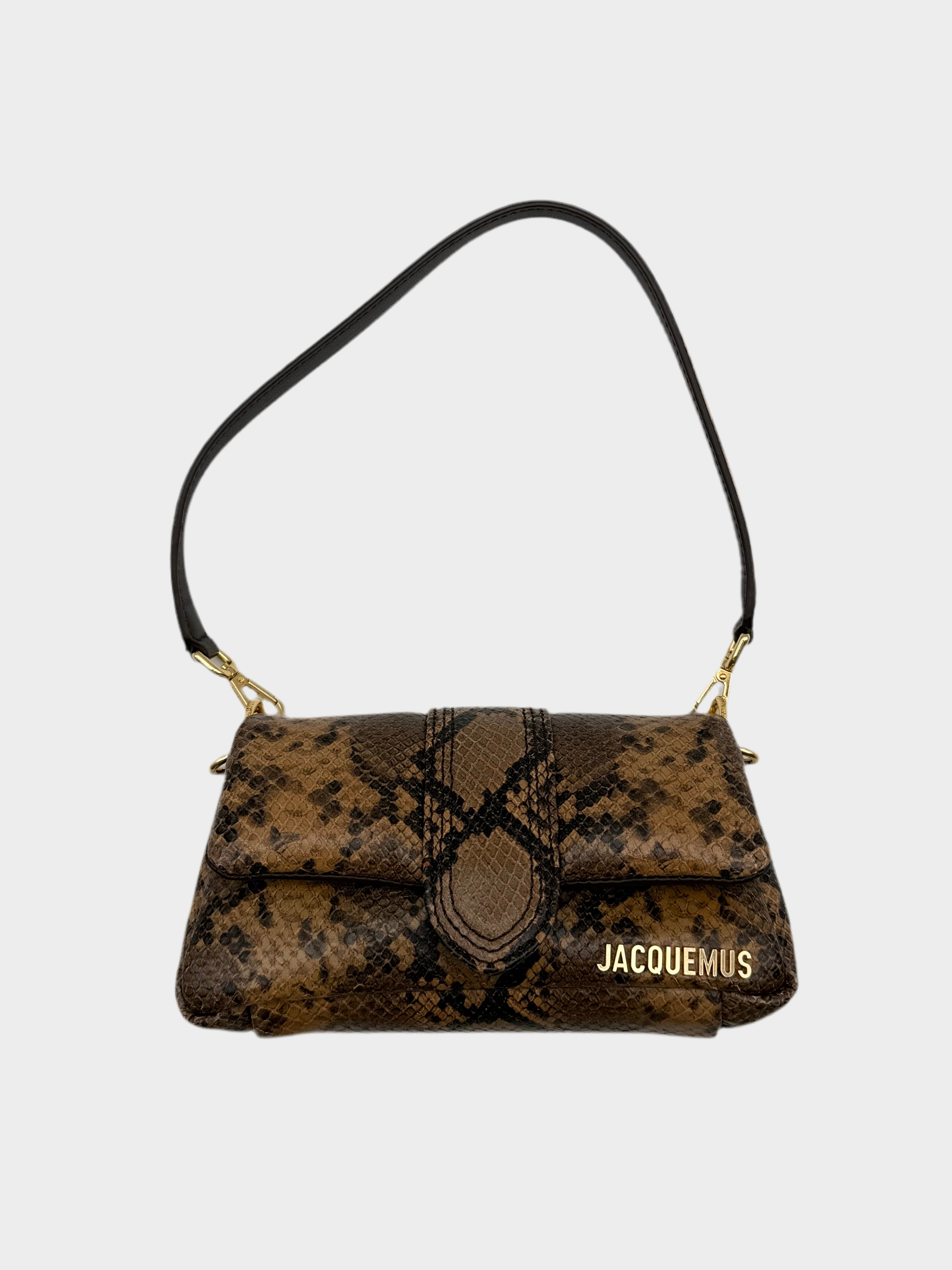 Borsa Jacquemus Le Petit Mambimou in pelle stampa pitone marrone vista frontale