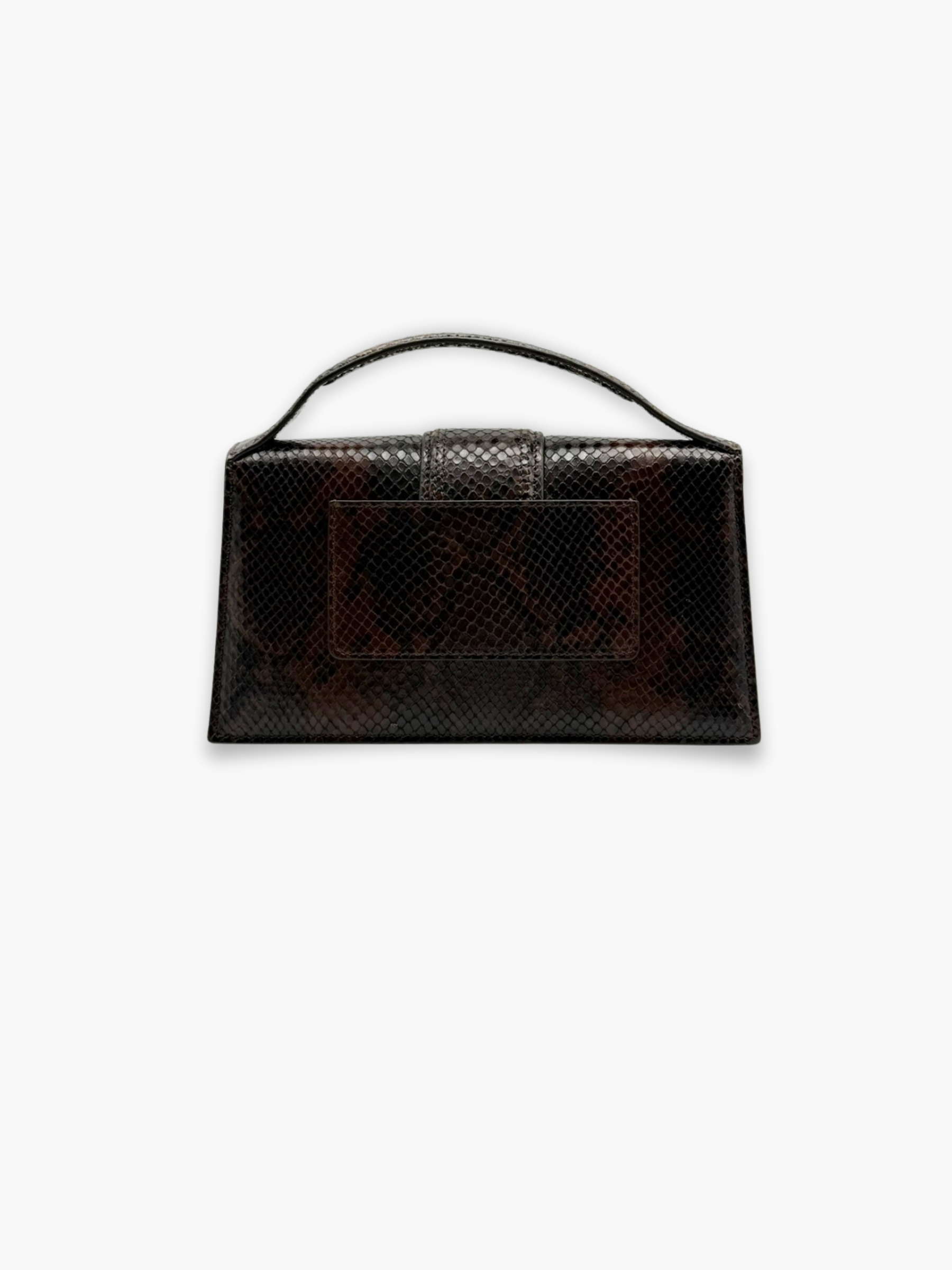 Vista laterale borsa Jacquemus Le Grand Bambino pitonata marrone