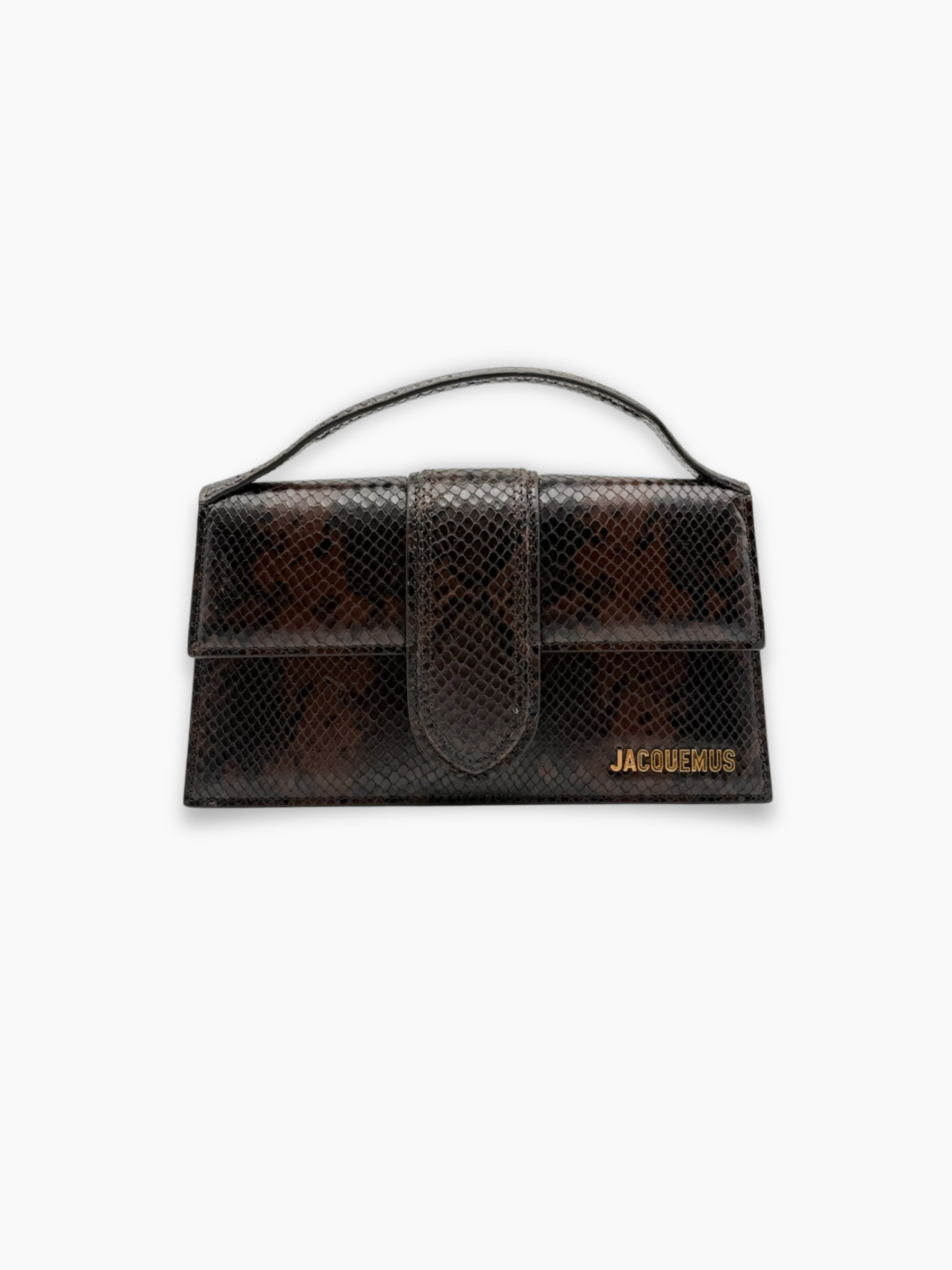 Borsa Jacquemus Le Grand Bambino pitonata marrone vista frontale